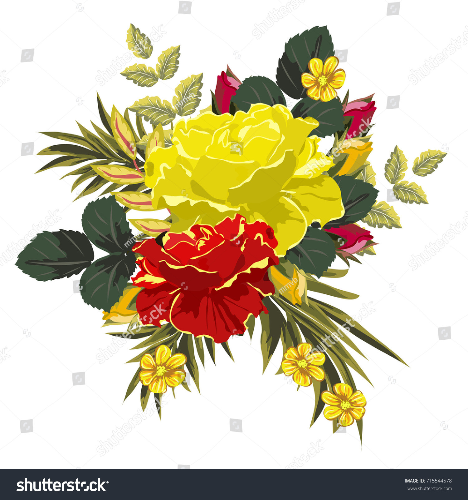 Bouquet Red Yellow Roses Decor Elements Stock Image Download Now