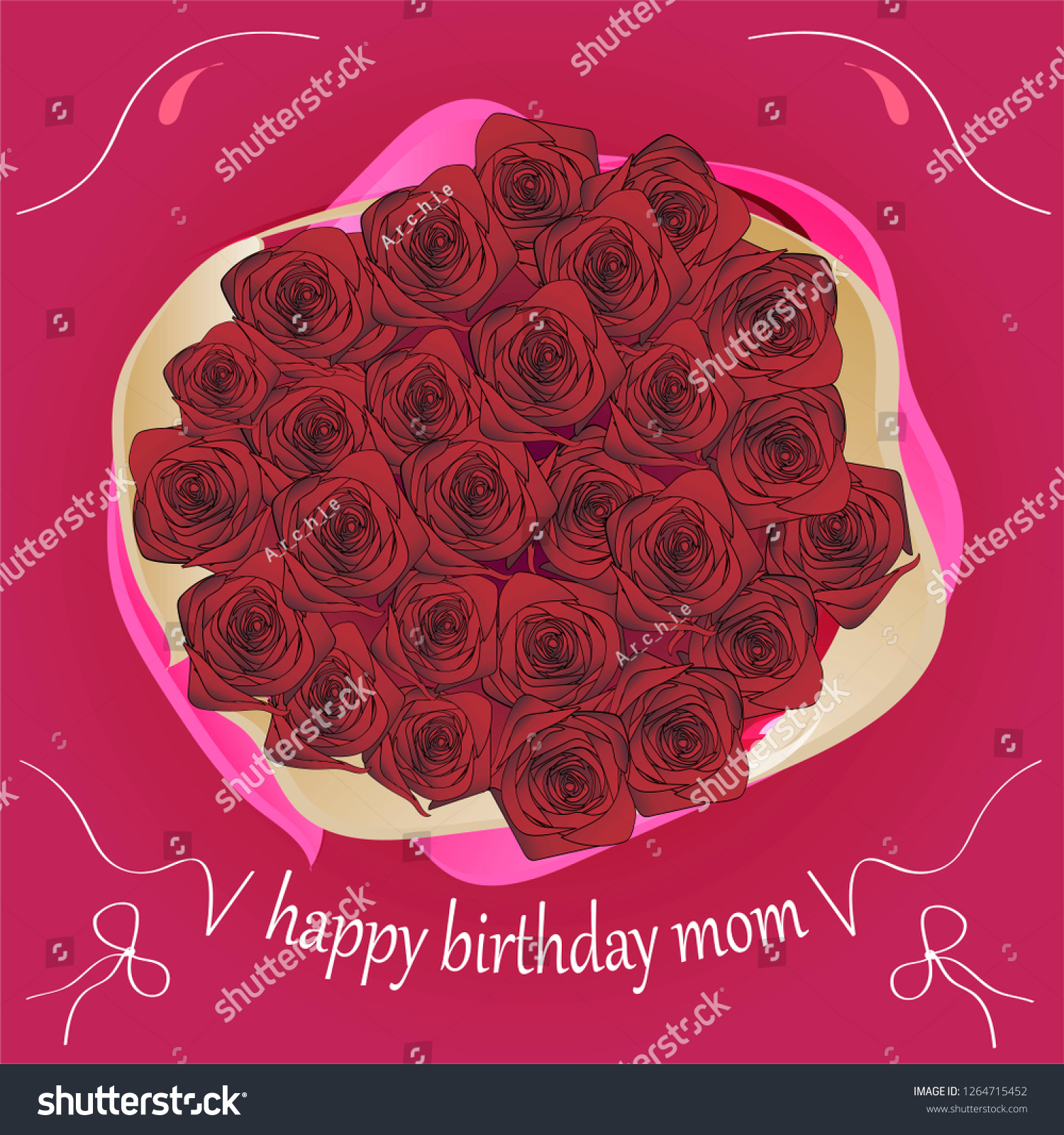 Bouquet Roses Inscription Mom Happy Birthday Stock Vector Royalty Free 1264715452
