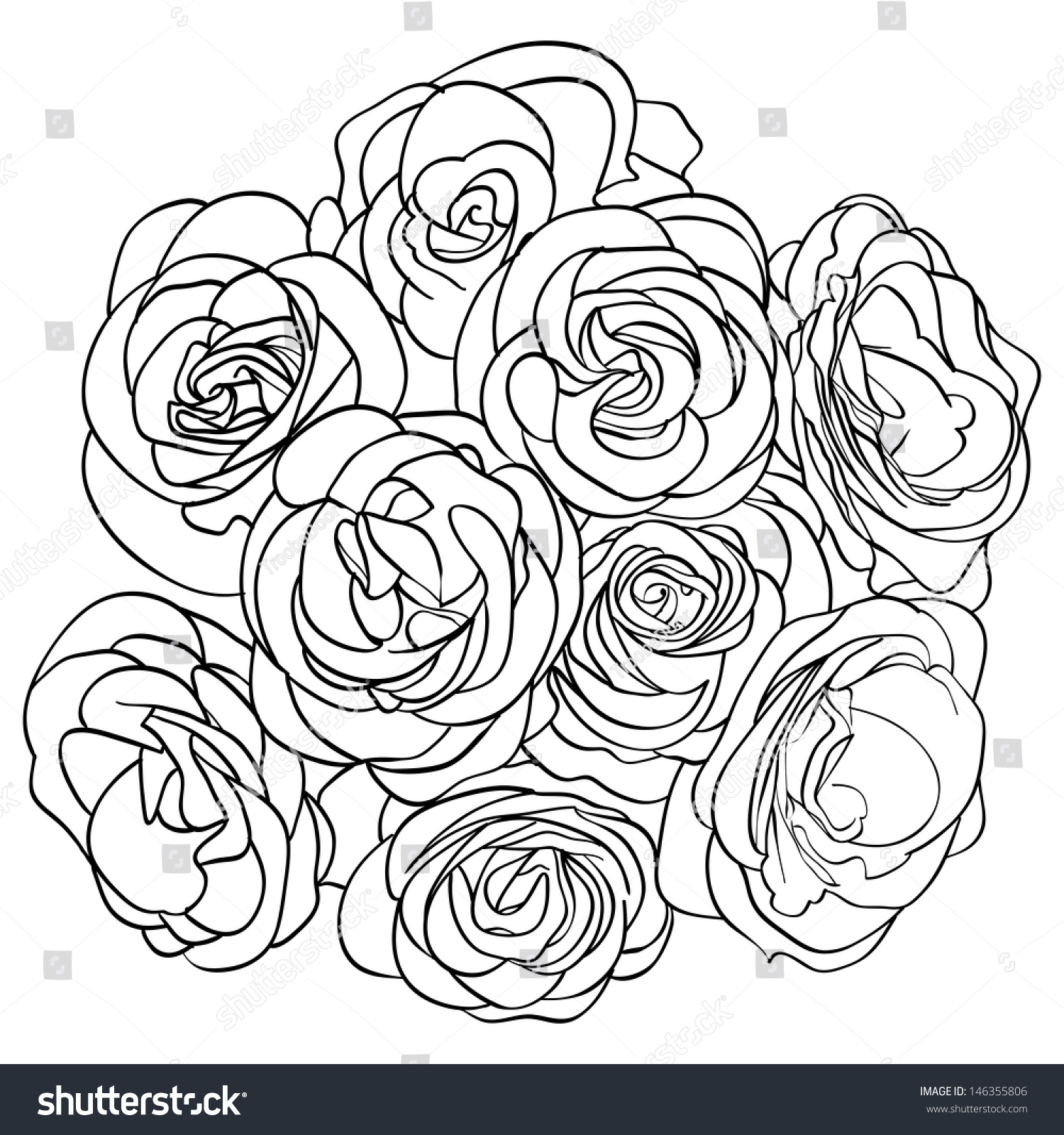 Bouquet Roses Outline Stock Vector 146355806 - Shutterstock