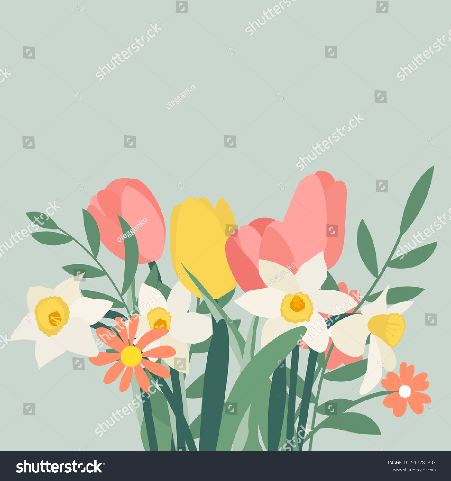 SVG of Bouquet of spring flowers tulips and daffodils. Vector Illustration svg