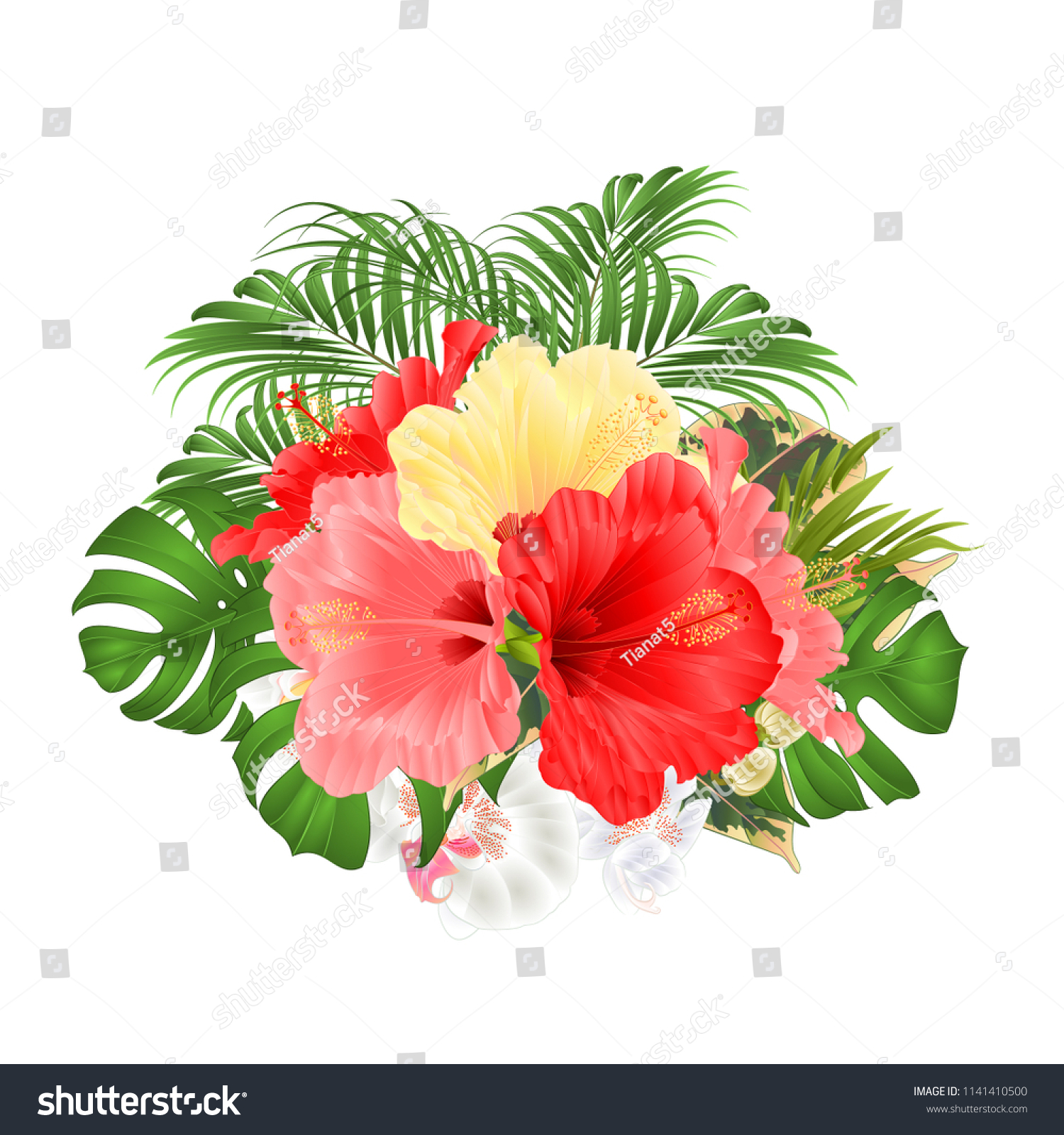 Bouquet Tropical Flowers Floral Arrangement Red Stock Vector Royalty Free 1141410500