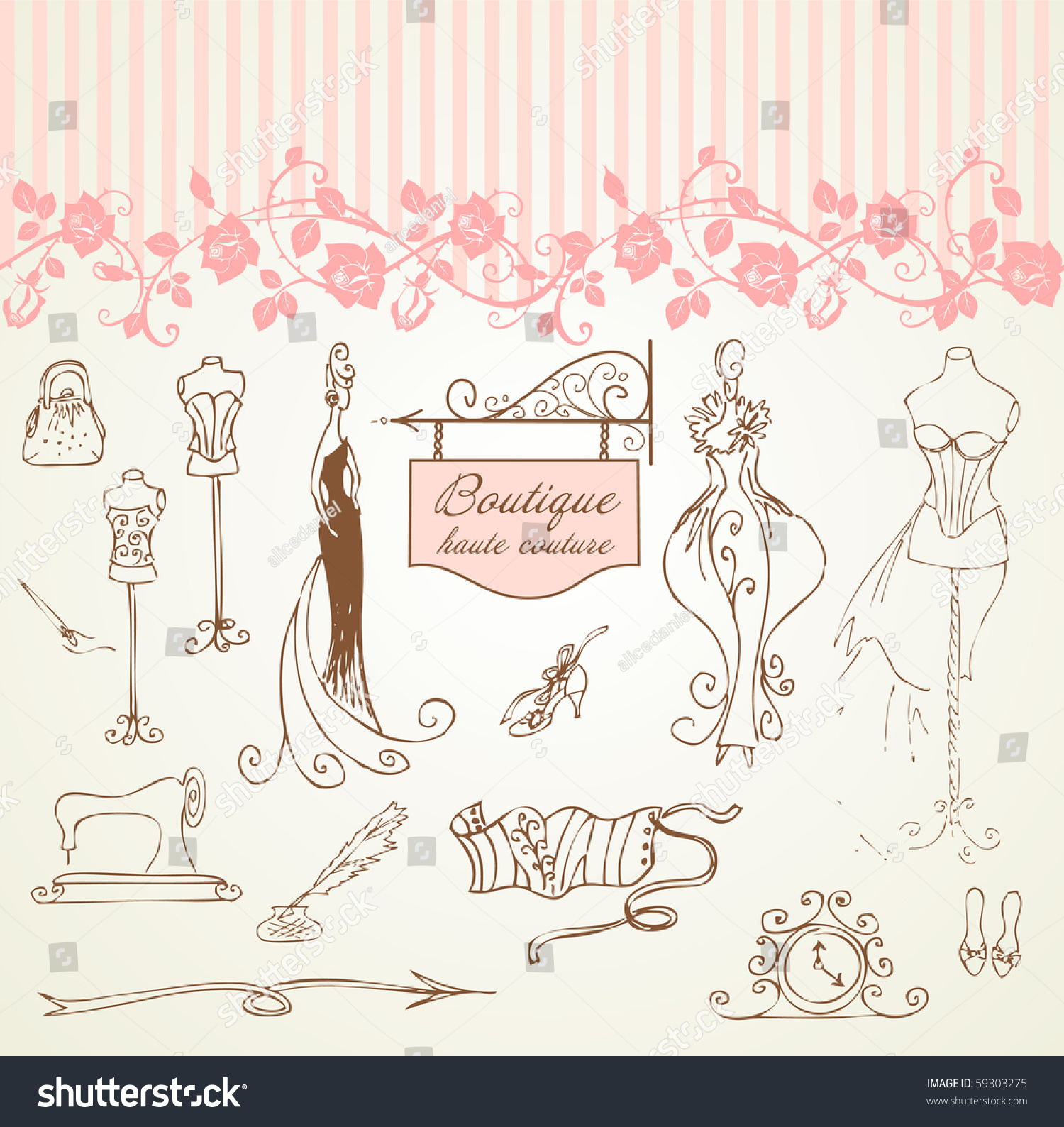 Boutique Haute Couture And Dressmaking Stock Vector Illustration ...