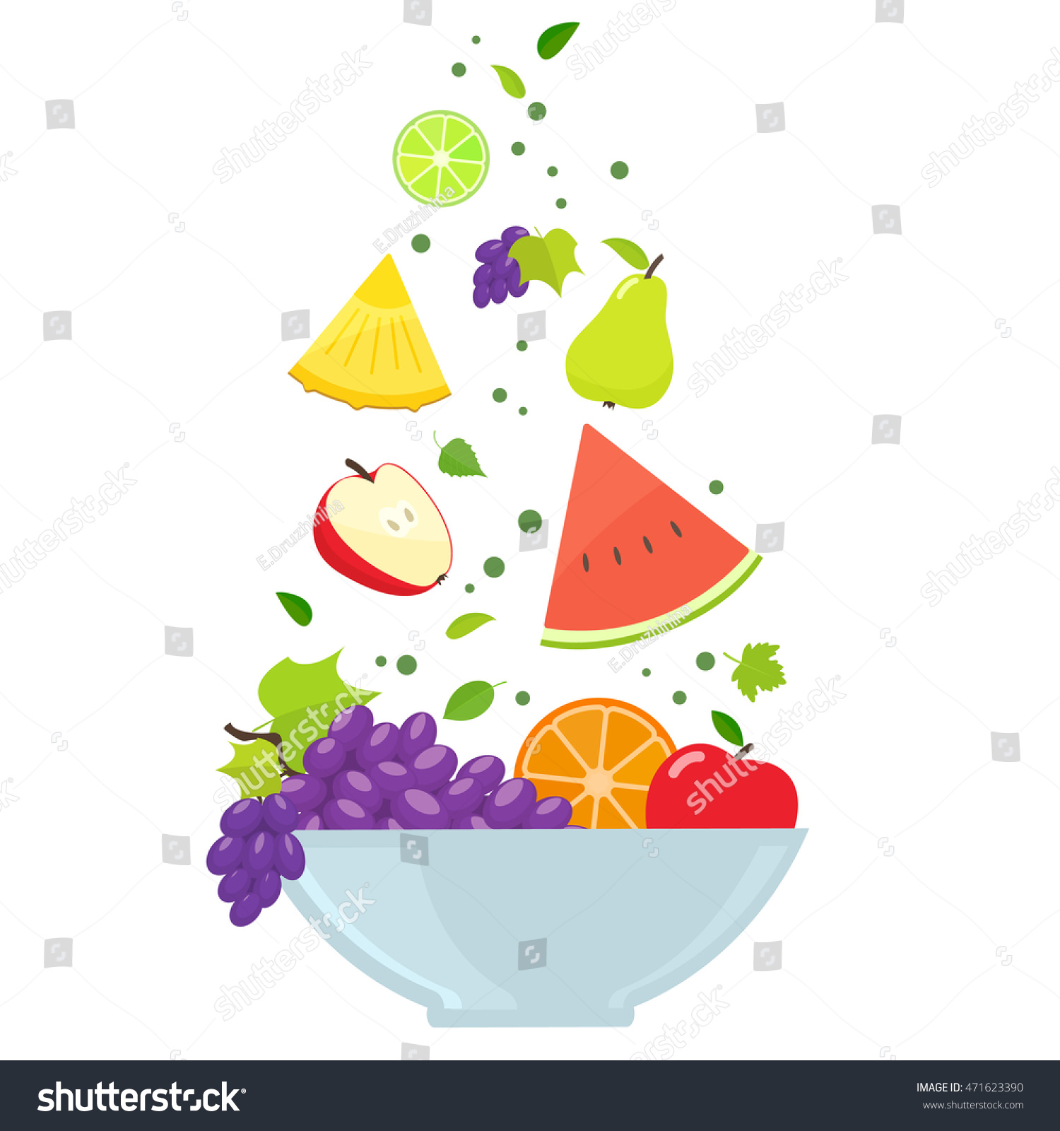 Bowl Colorful Fruits Isolated On White Stock Vector (royalty Free 