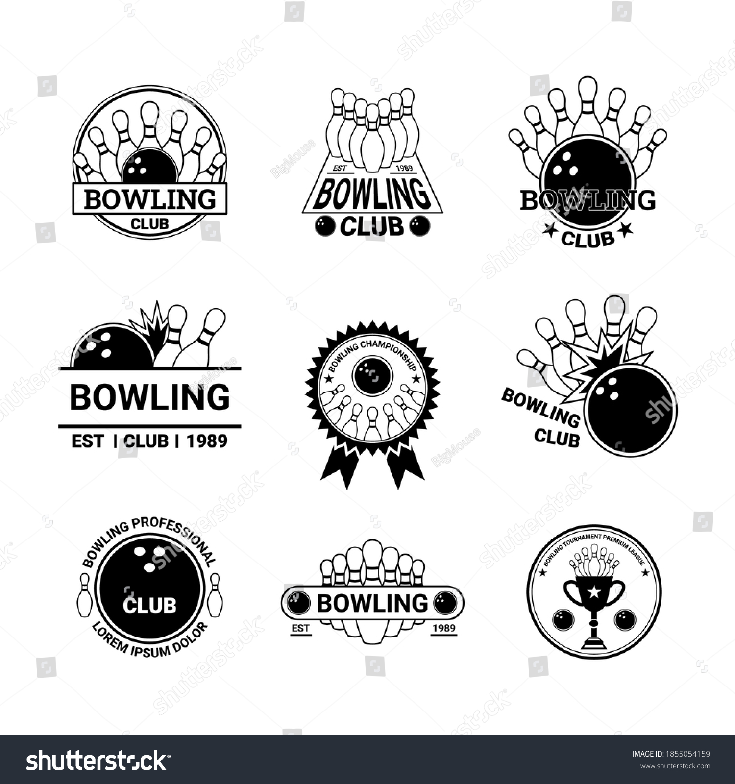 Bowling Black Label Badge Sign Set Stock Vector (Royalty Free ...