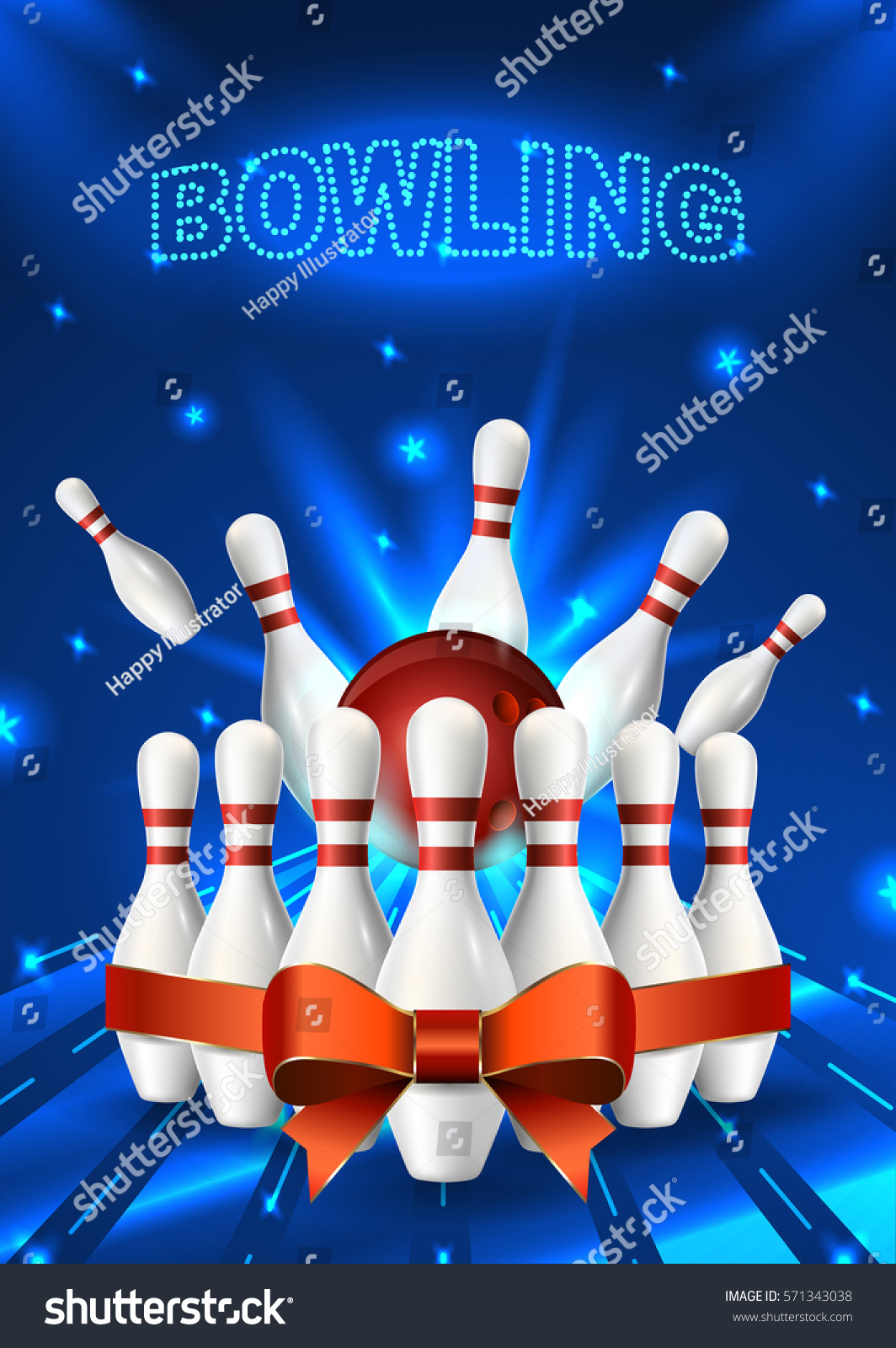Bowling Flyer Template A6 Format Size Stock Vector Royalty Free