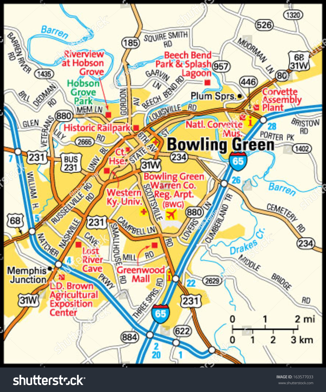 Stock Vector Bowling Green Kentucky Area Map 163577033 