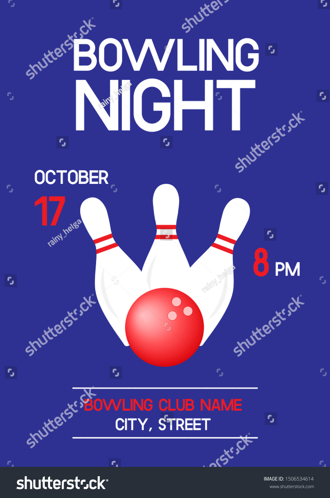 Bowling Night Invitation Poster Ball Pins