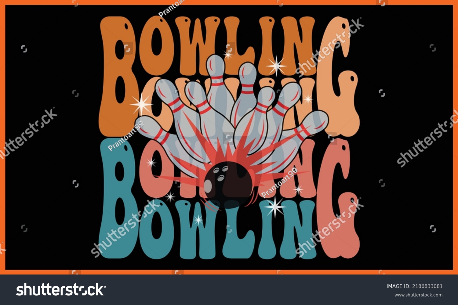 SVG of Bowling, Retro Wavy SVG T-shirts Design. svg