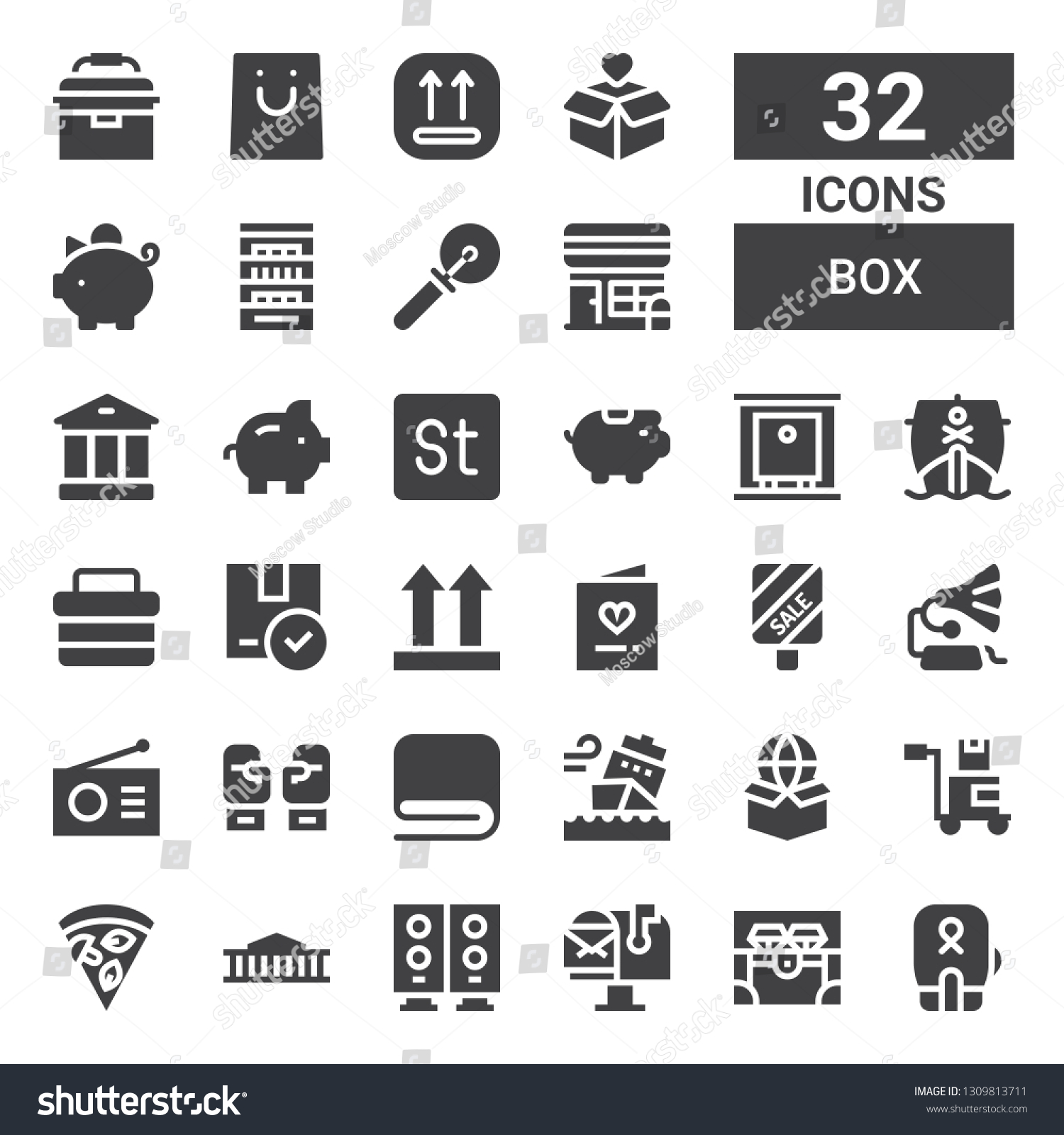 Box Icon Set Collection 32 Filled Stock Vector Royalty Free Shutterstock