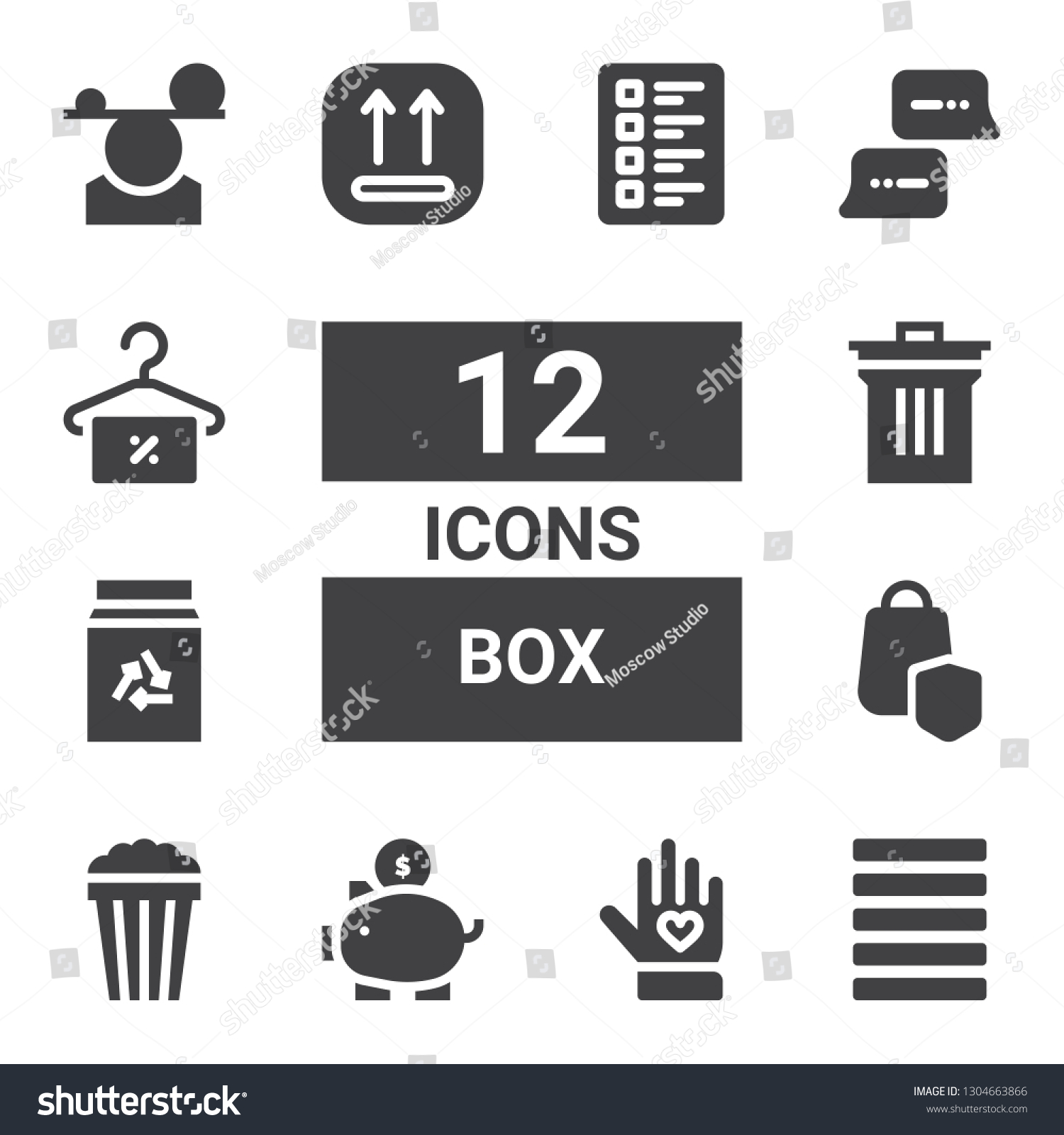 Box Icon Set Collection 12 Filled Stock Vector Royalty Free Shutterstock
