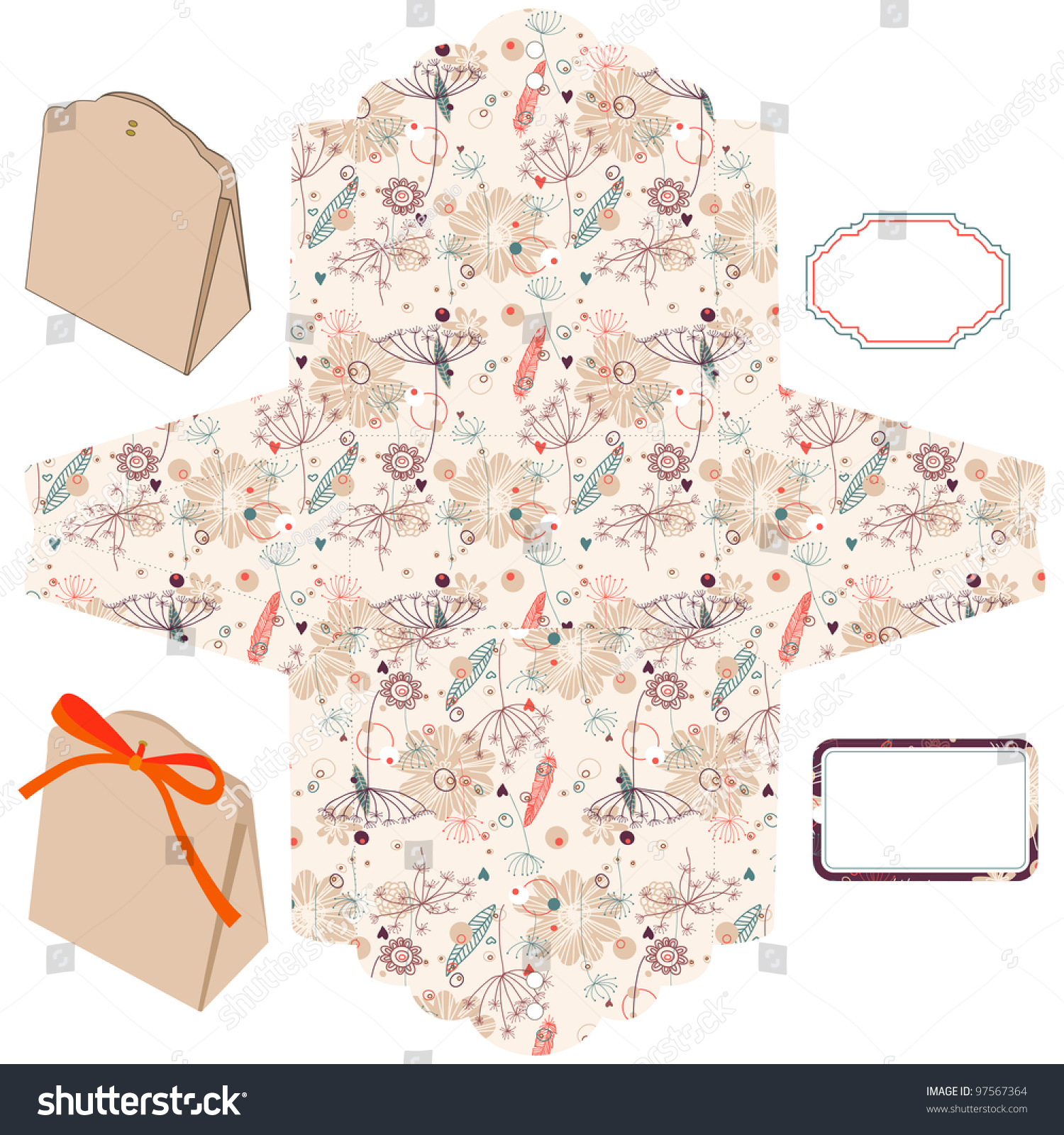 Box Template. Floral Pattern. Empty Label. Stock Vector Illustration ...