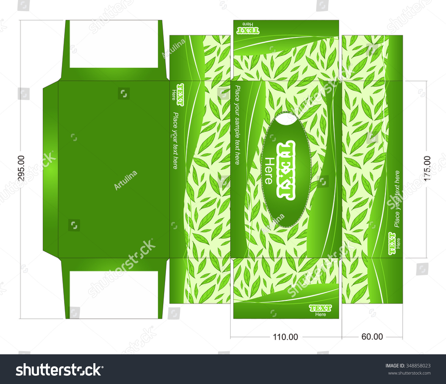 Box Template With Green Leaves Pattern. Vector Die Box For Tissue ...