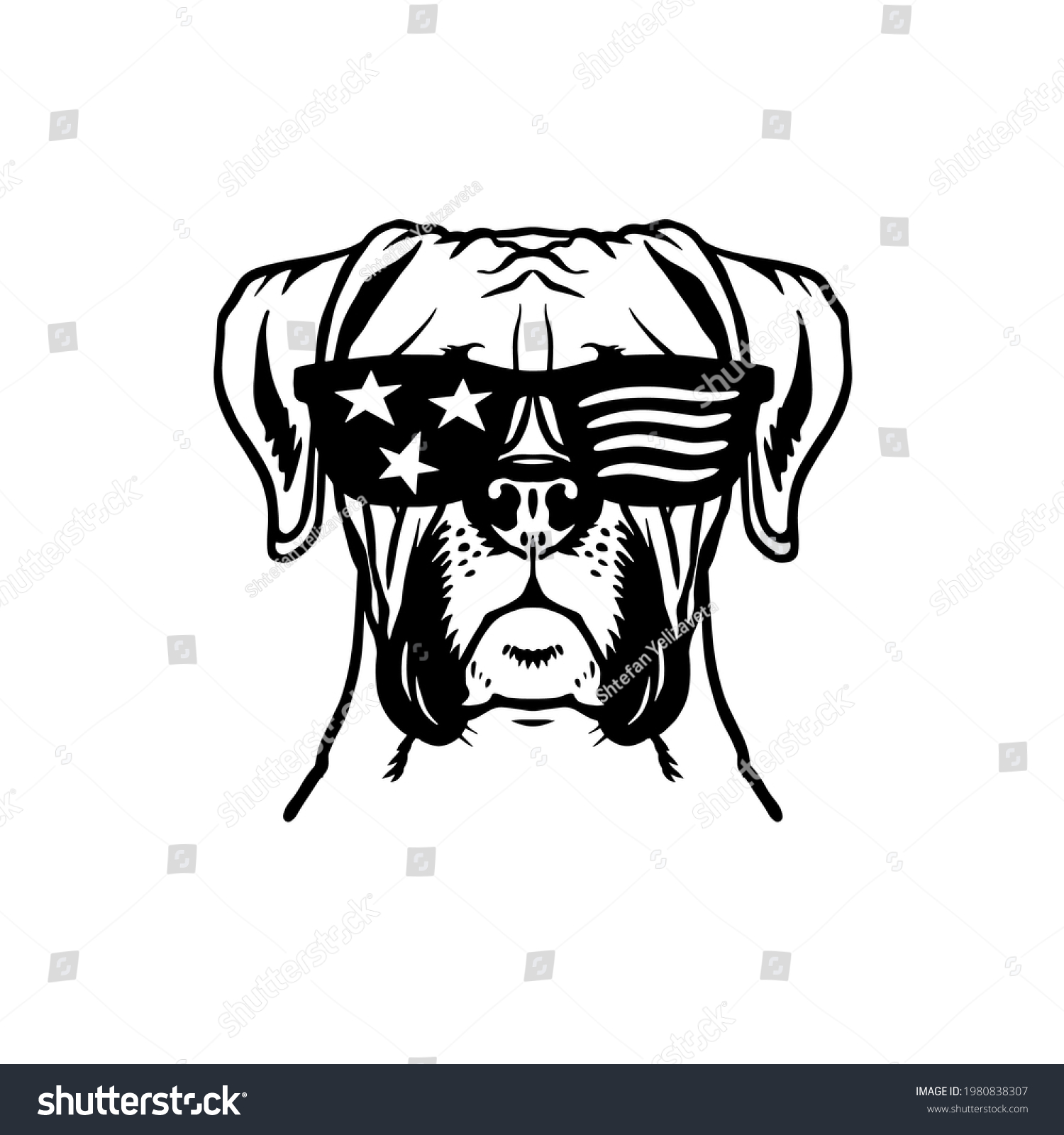 SVG of Boxer dog. Silhouette head of a boxer with sunglasses. Illusion for vinyl cutting and printing. svg