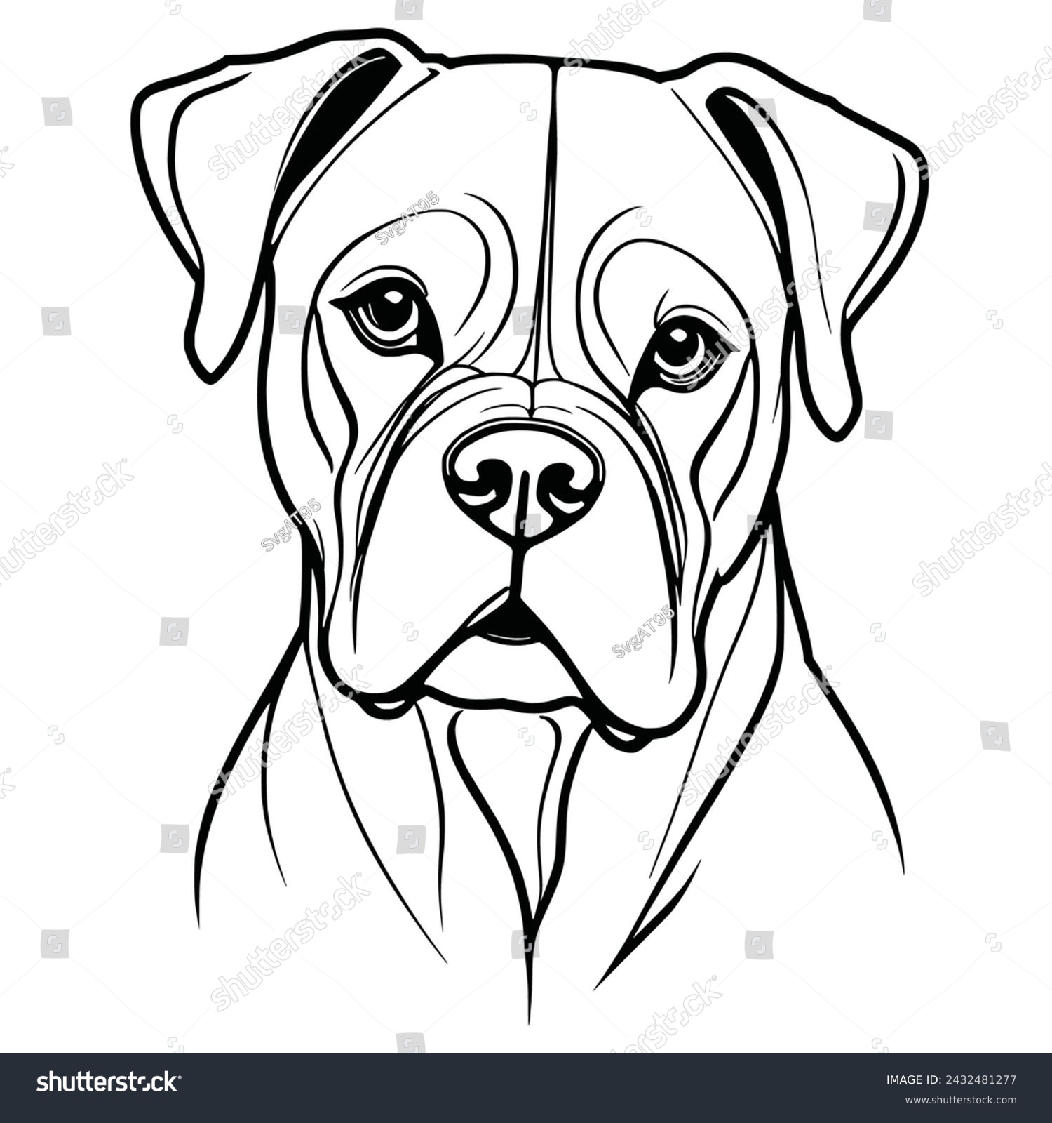 SVG of Boxer Dog vector - isolated outlined vector illustration - line drawing svg