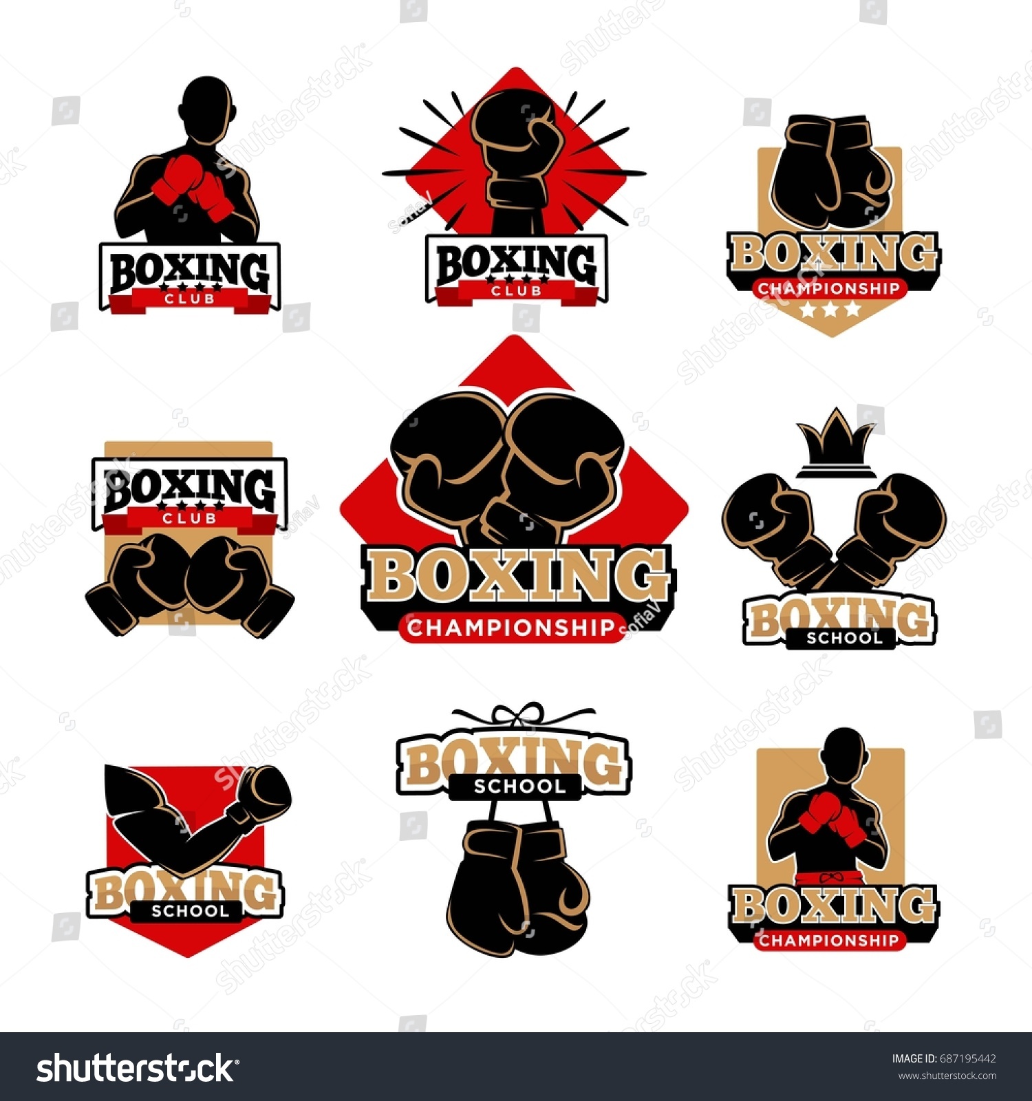 Boxing Championship Sport Club Isolated Logotypes Stock Vector (Royalty ...