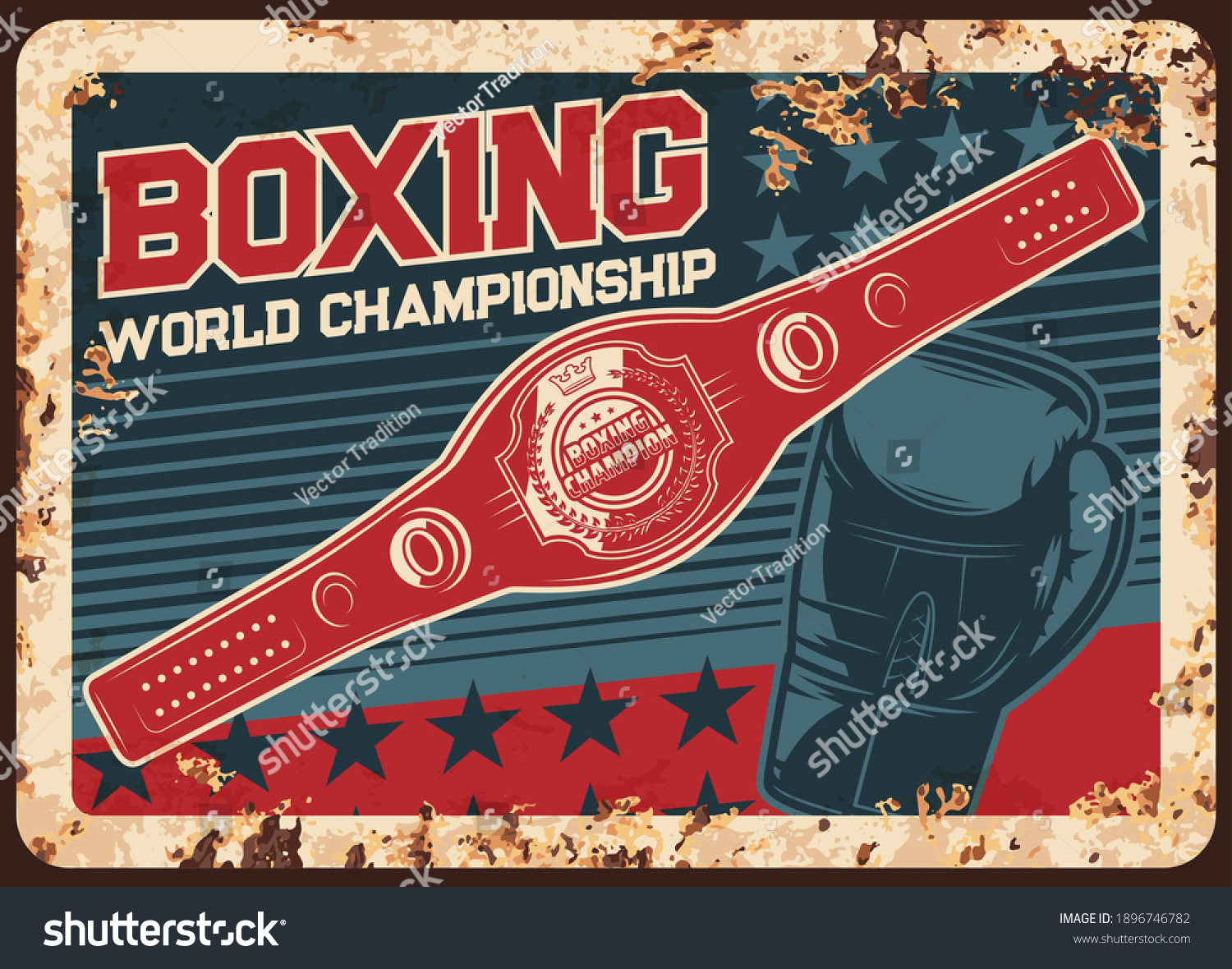 SVG of Boxing championship metal plate rusty, kickboxing or MMA fight club vector retro poster. Boxing champion belt award prize and punching glove, martial arts tournament sign or metal plate with rust svg