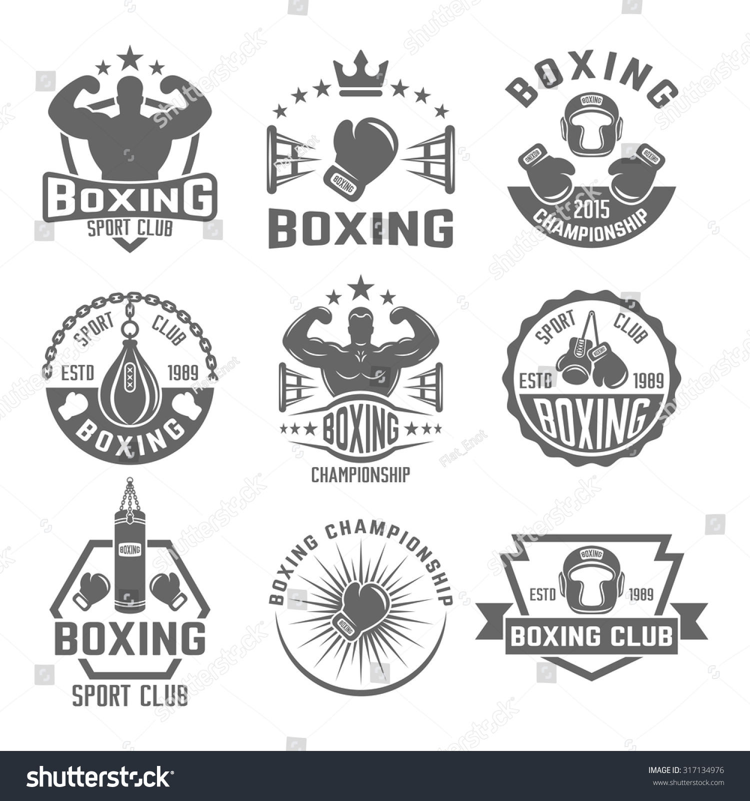 SVG of Boxing club set of vector monochrome labels, badges, emblems and logos isolated on white background, boxing championship emblems svg