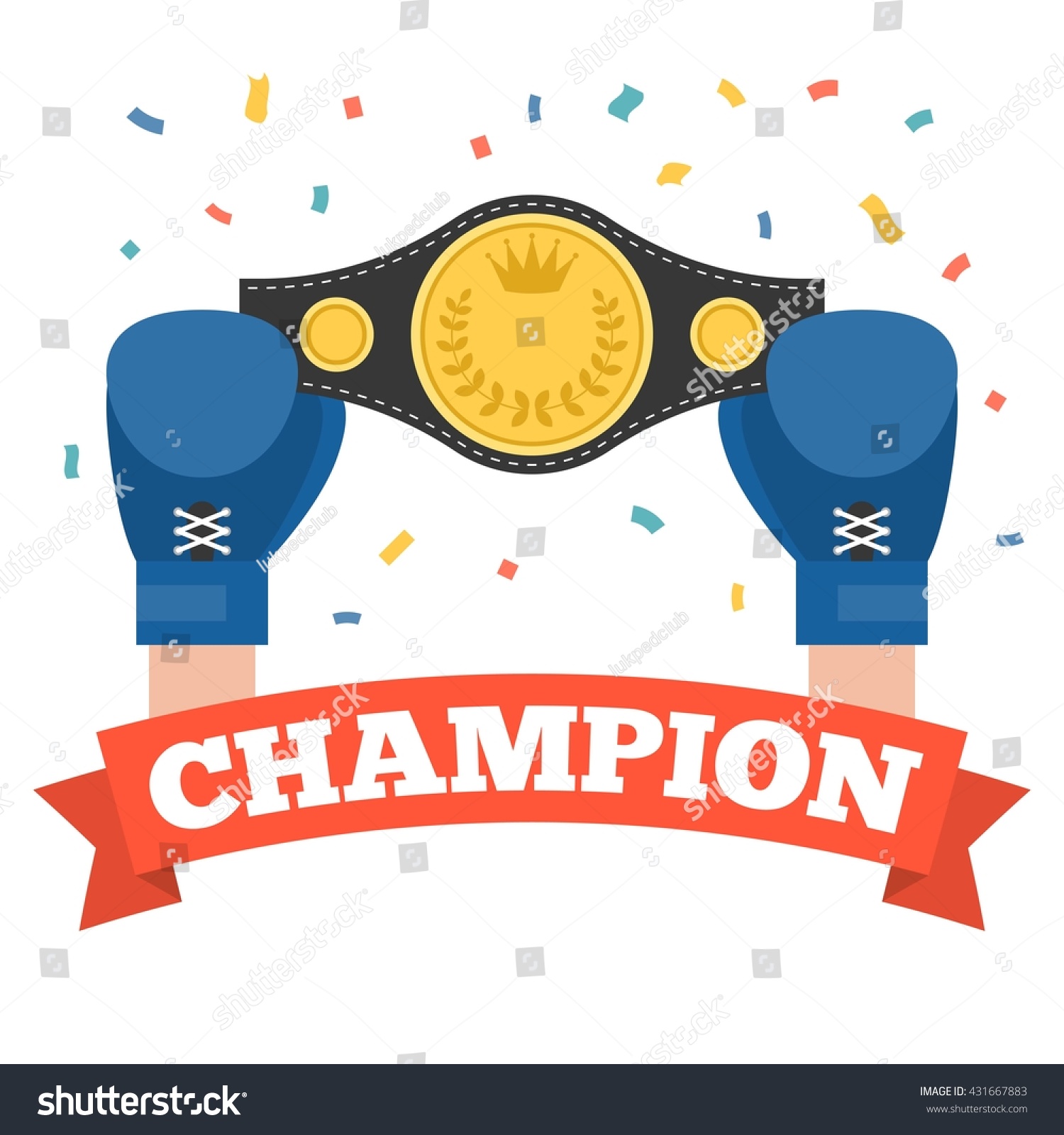SVG of boxing glove holding championship belt with champion alphabet on red ribbon, use for winner concept , flat design illustration svg