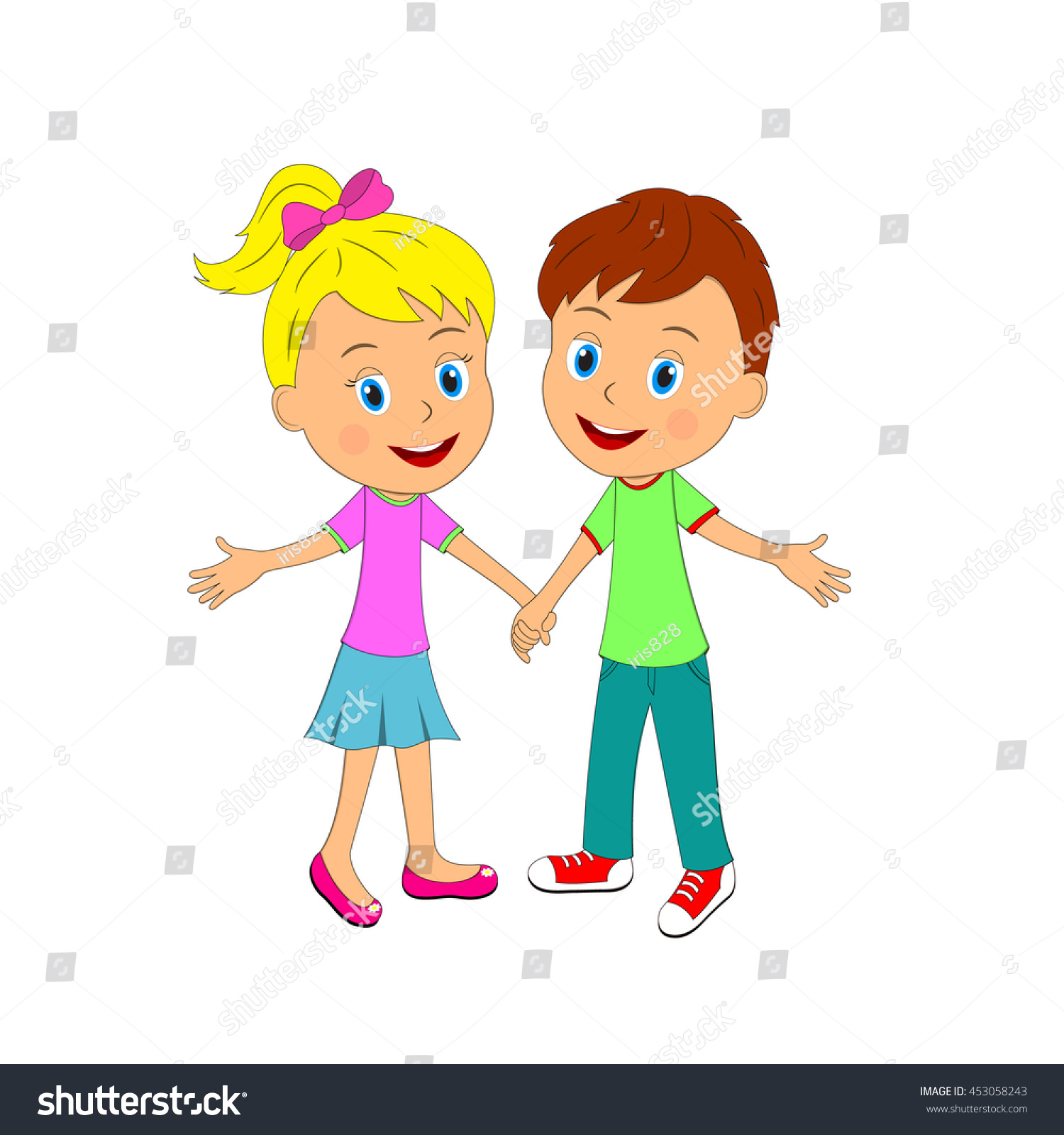 Boy Girl Holding Hands Smile Illustration Stock Vector (Royalty Free ...