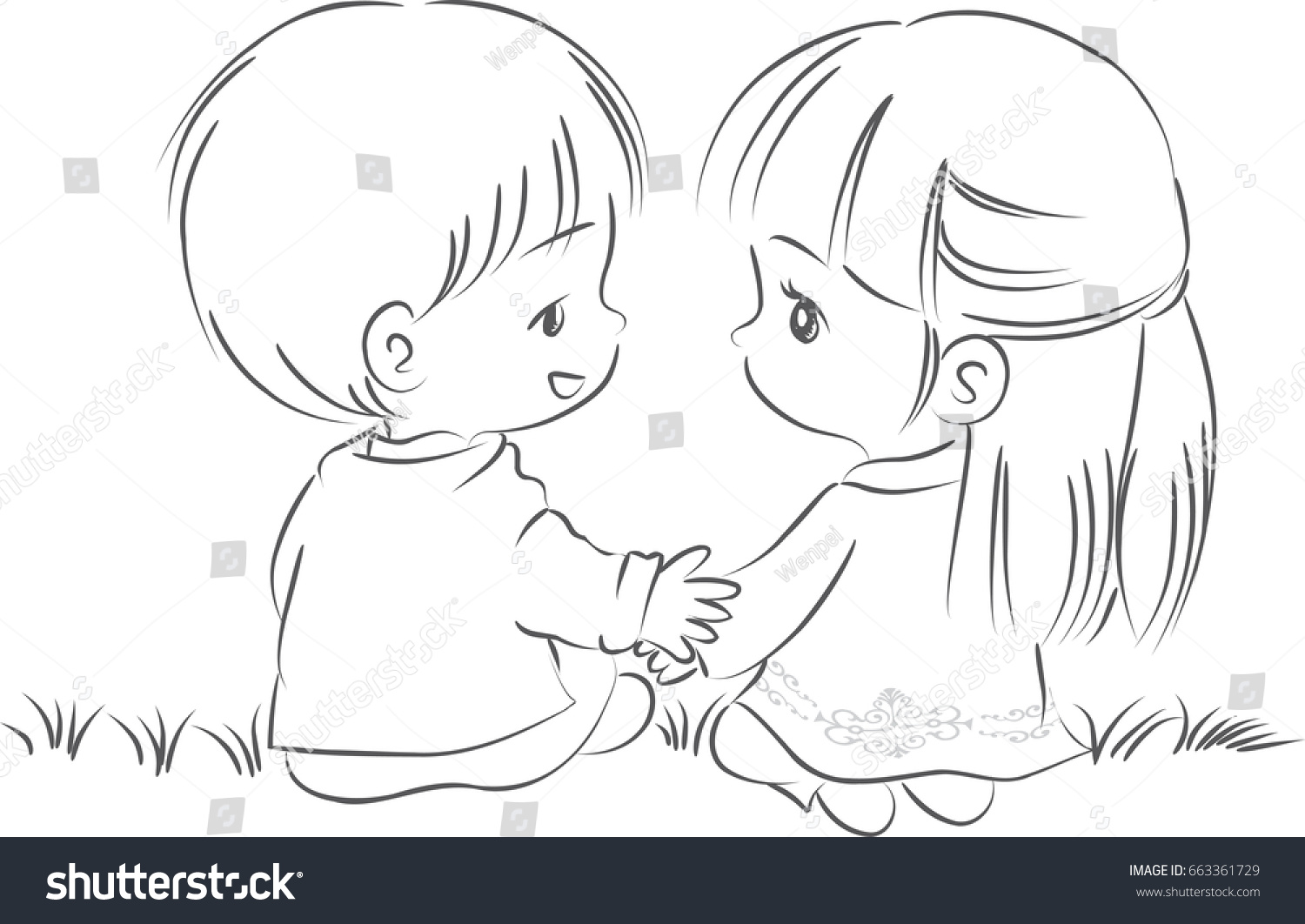 Boy Girl Cartoon Vector Drawing Stock Vector Royalty Free