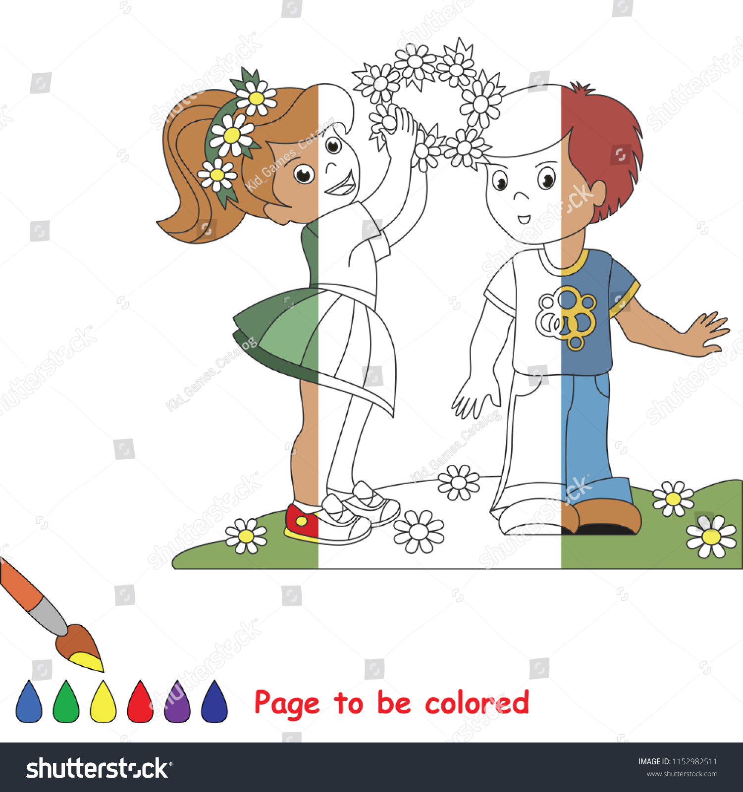 Boy Girl Friends Coloring Book Educate Stock Vector Royalty Free