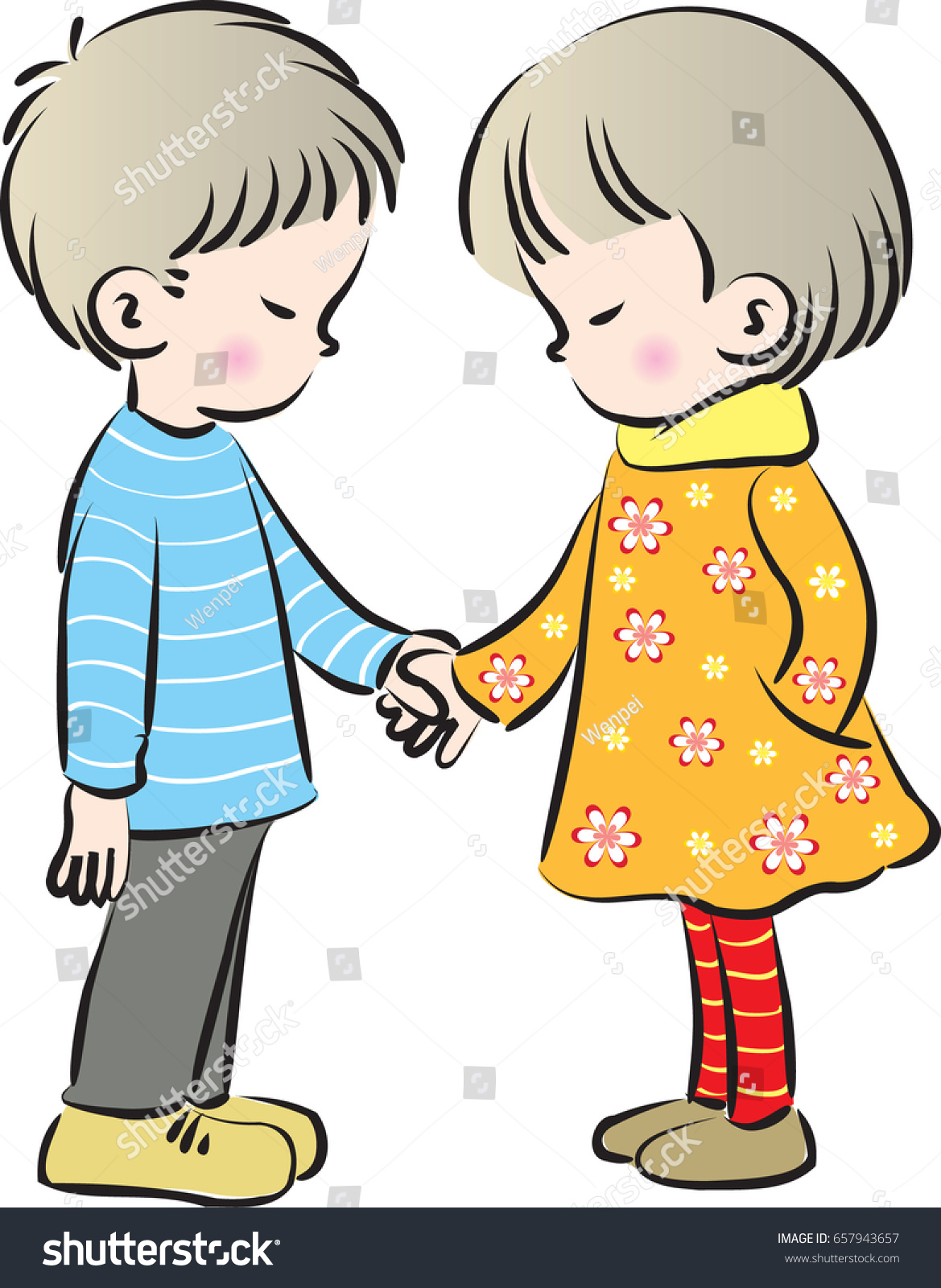 Boy Girl Hold Hand Cartoon Stock Vector Royalty Free