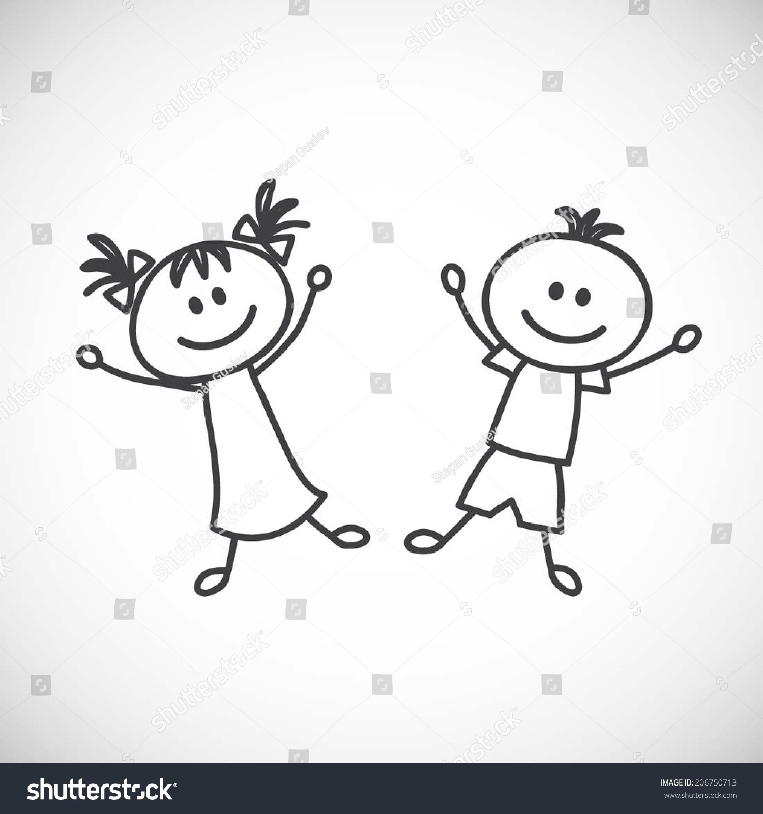 Boy Girl Jumping Cartoon Doodle Stock Vector Royalty Free