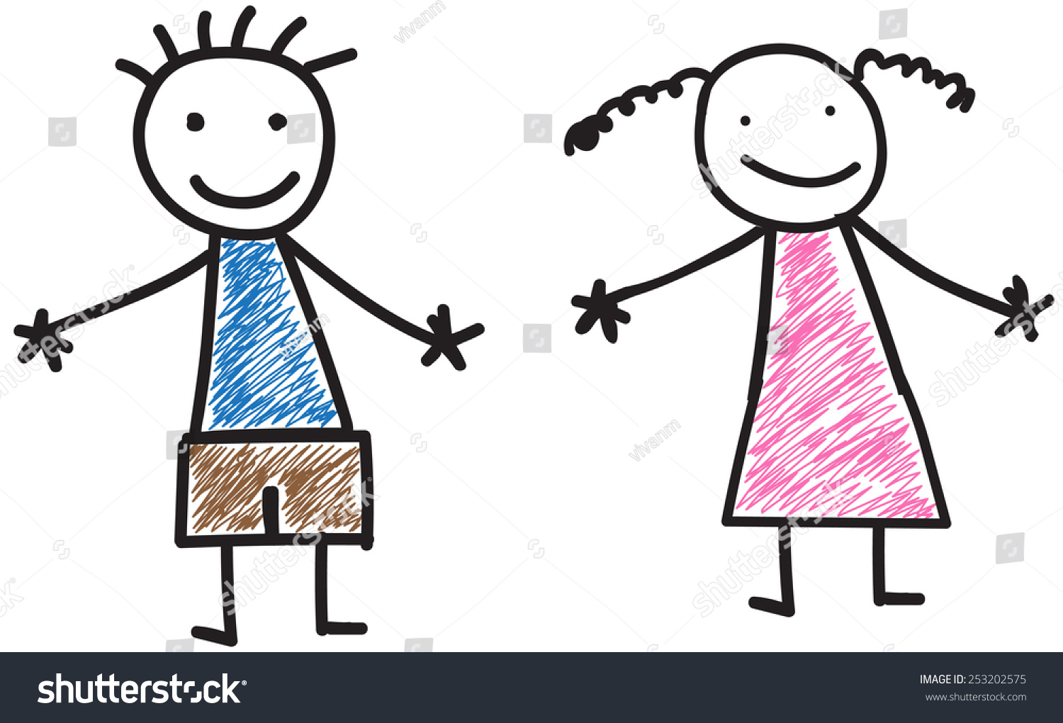 Boy Girl Kids Drawing Stock Vector Royalty Free