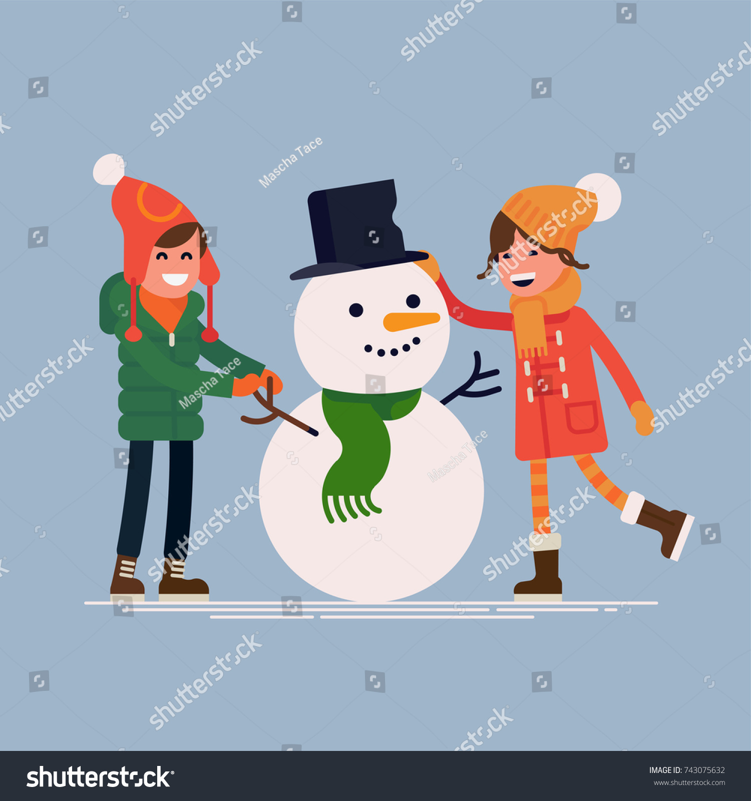 Boy Girl Making Snowman Vector Quality Stock Vector (Royalty Free ...