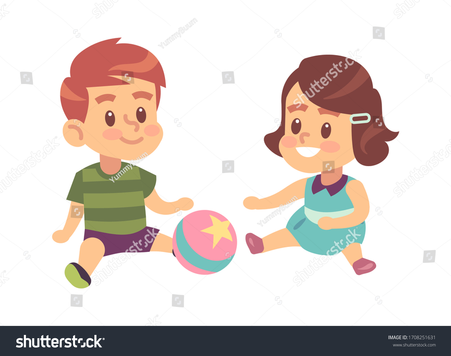 SVG of Boy and girl play together. Cute little children with ball sitting on the floor isolated vector cartoon game characters svg