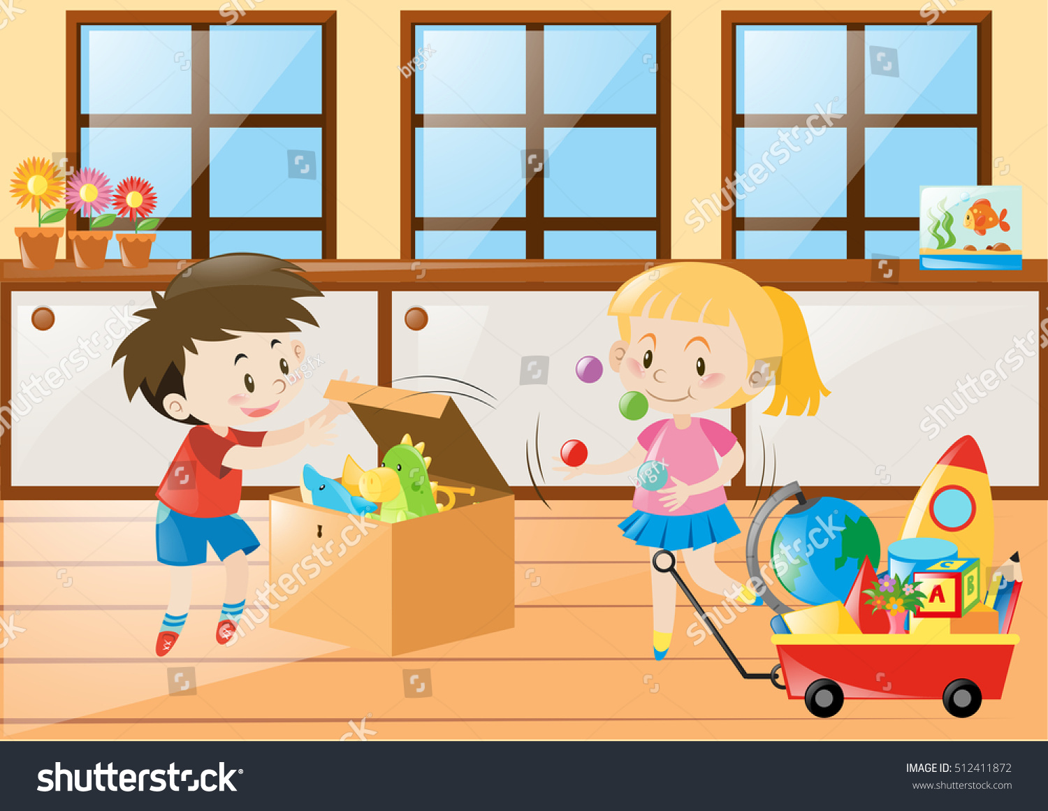 Boy Girl Playing Toys Home Illustration Stock Vector Royalty Free