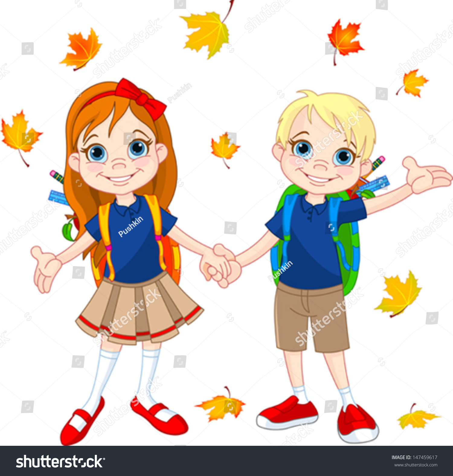 Boy Girl Ready School Autumn Day Stock Vector Royalty Free 147459617