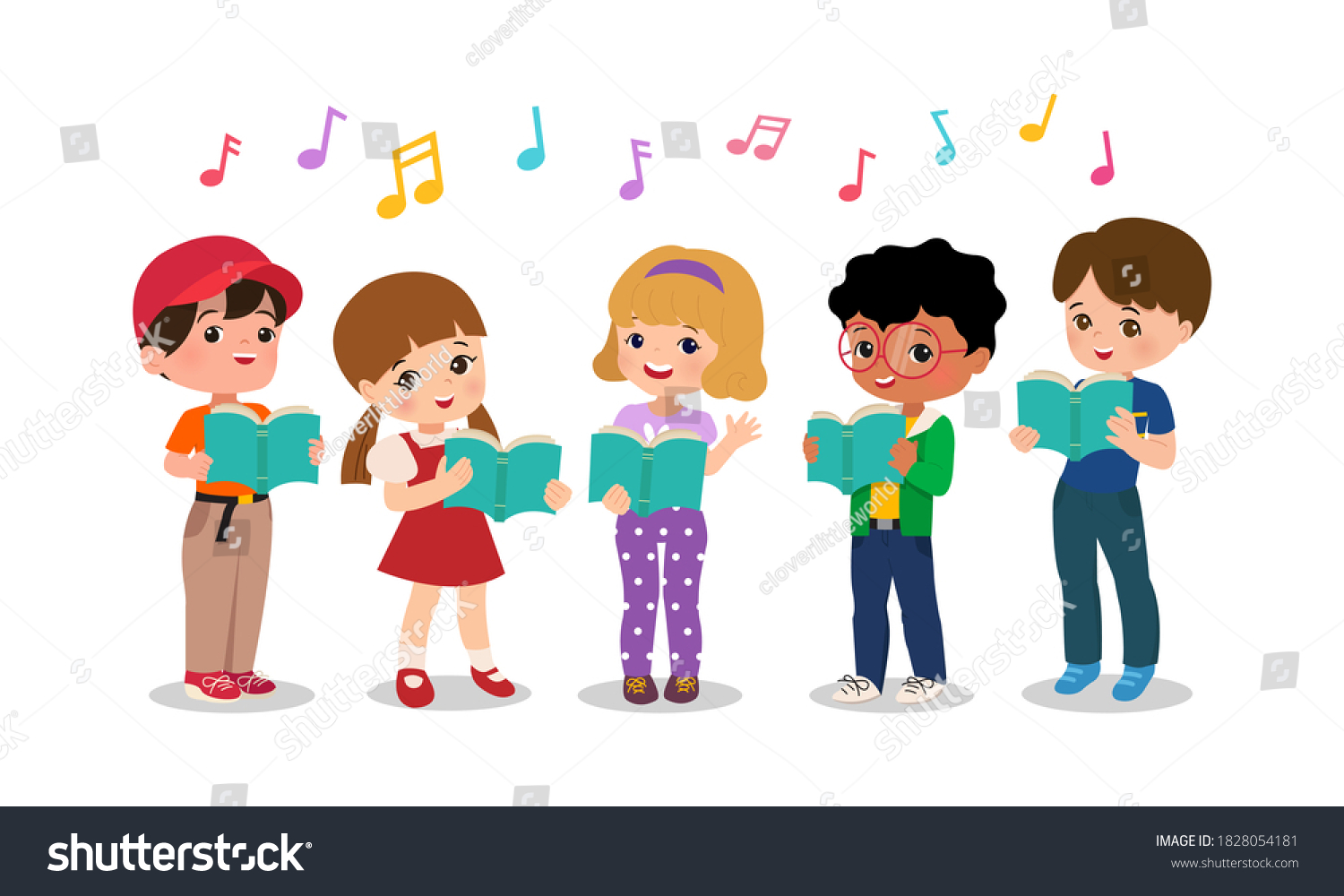 Boy And Girl Singing Together School Nursery Choir Group Children