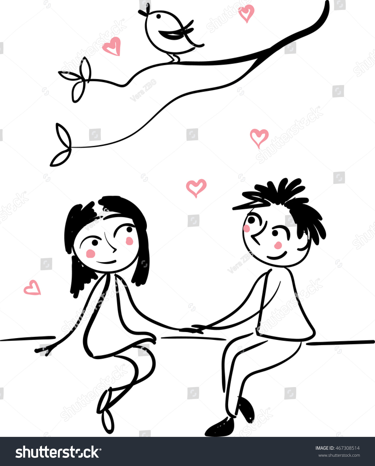 Boy Girl Sitting Together Hand Drown Stock Vector Royalty Free