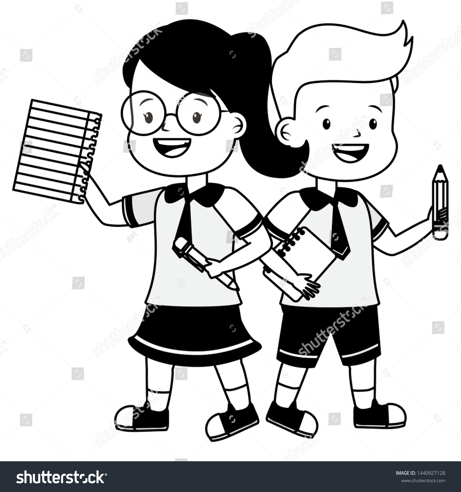 Boy Girl Student Book Sheet Pencil Stock Vector Royalty Free