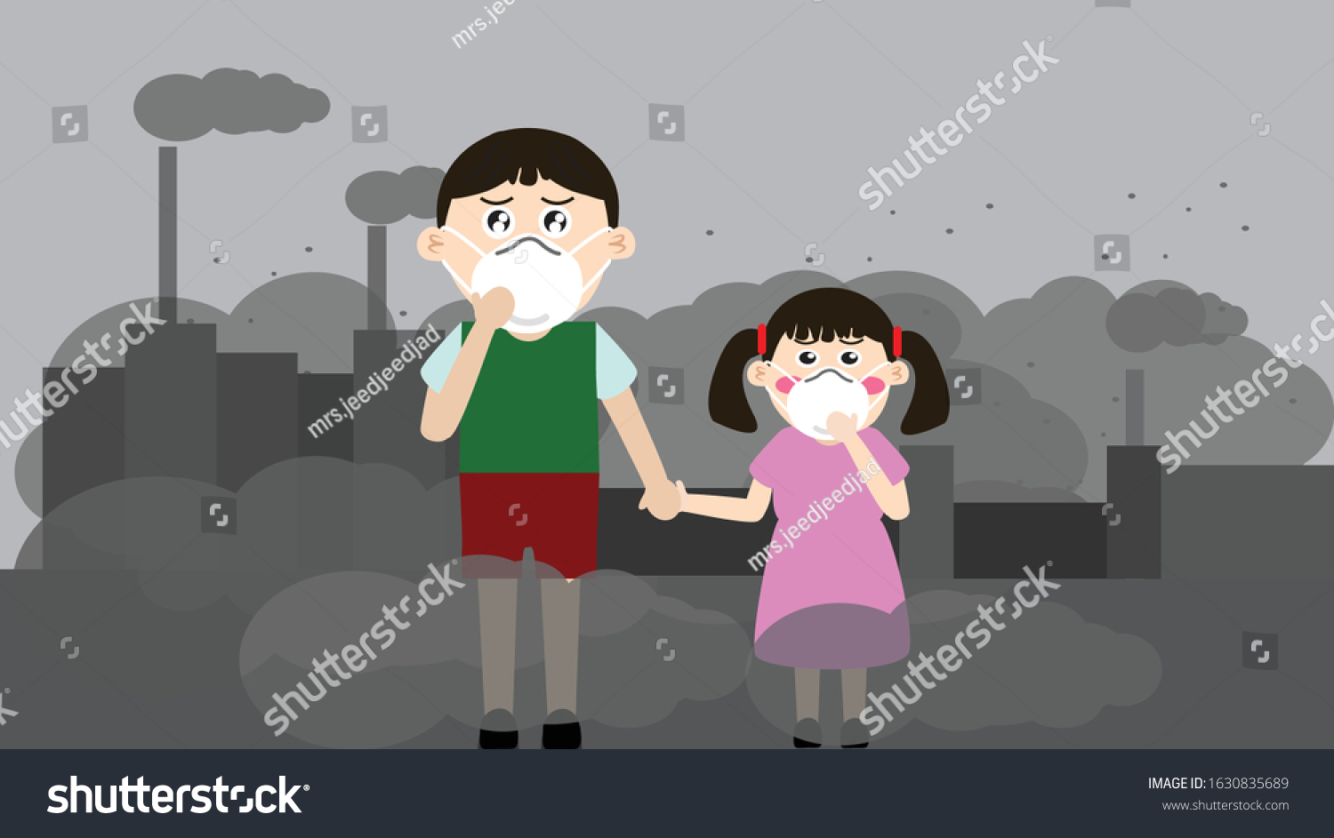 Boy Girl Wear Masks Protect Air Stock Vector (Royalty Free) 1630835689 ...