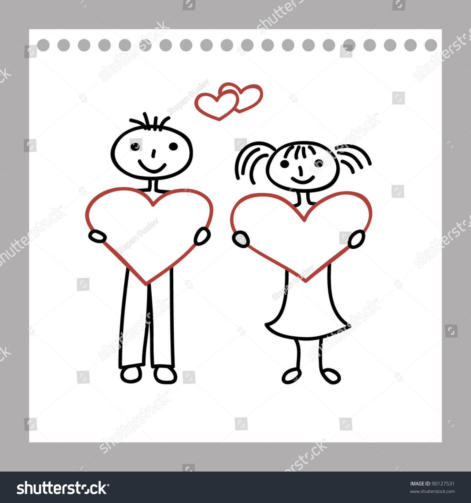 Boy Girl Big Heart Cartoon Doodle Stock Vector (royalty Free) 90127531