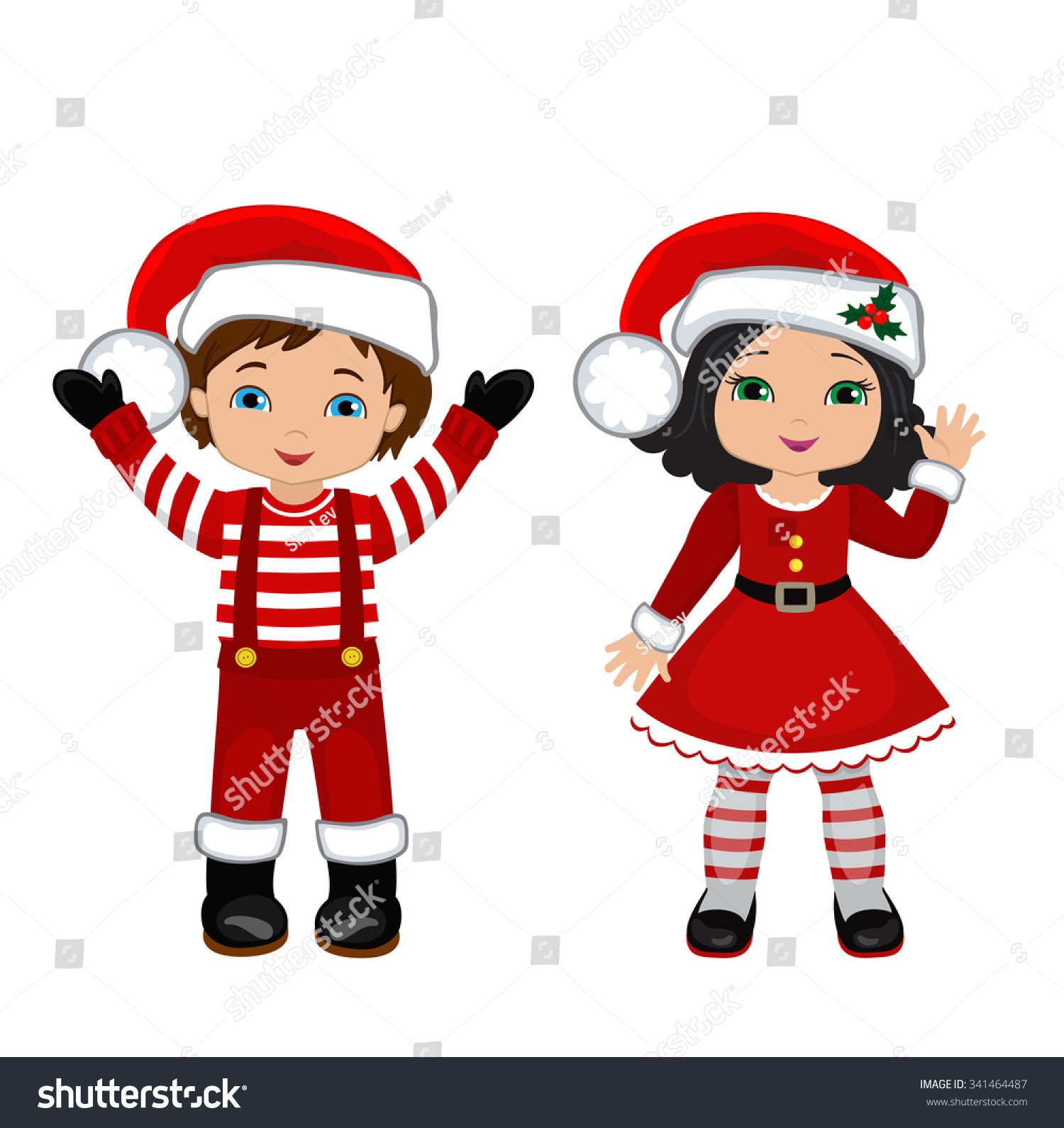 Boy And Girl With Christmas Costume. Vector Cartoon Illustration ...