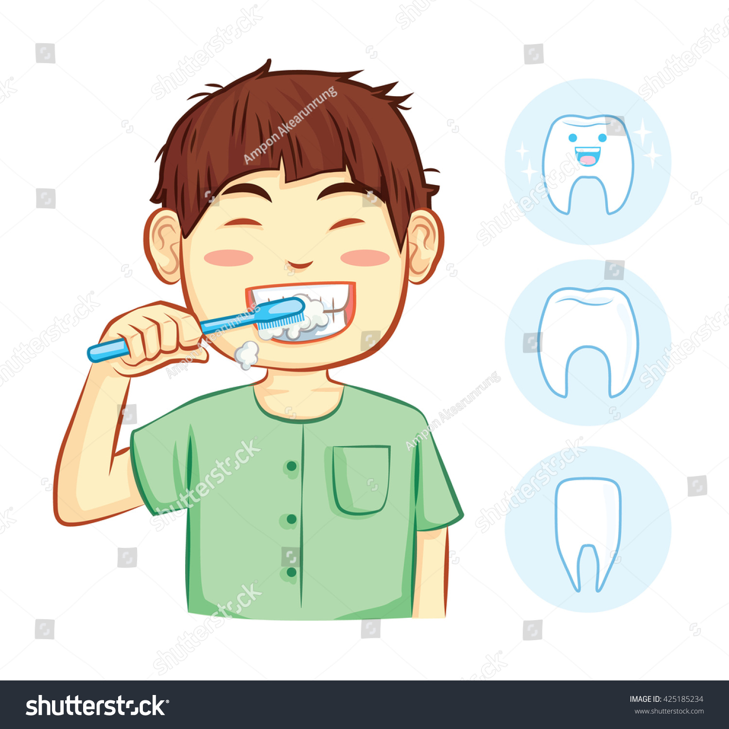 Cartoon Man Brushing Teeth