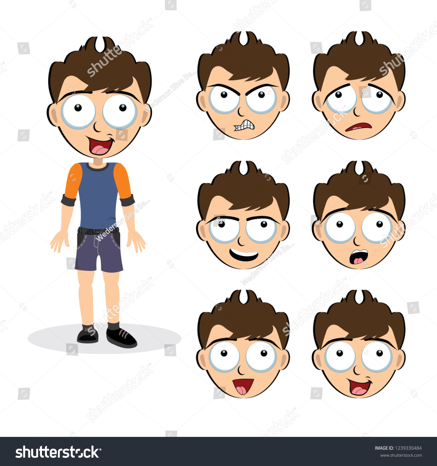 Boy Cartoon Character Set Faces Expressions Stock Vector (Royalty Free ...