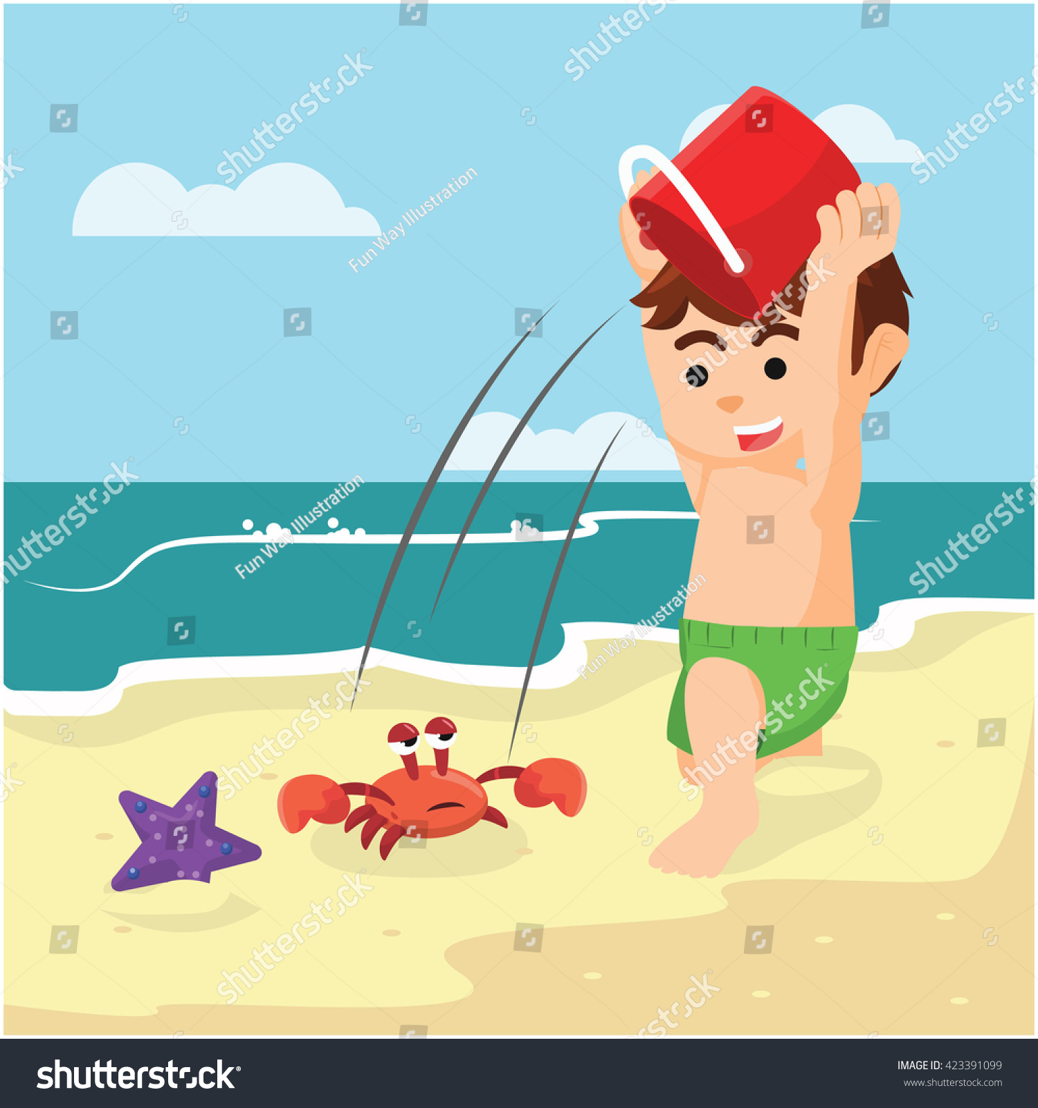 SVG of boy catching crab in beach svg