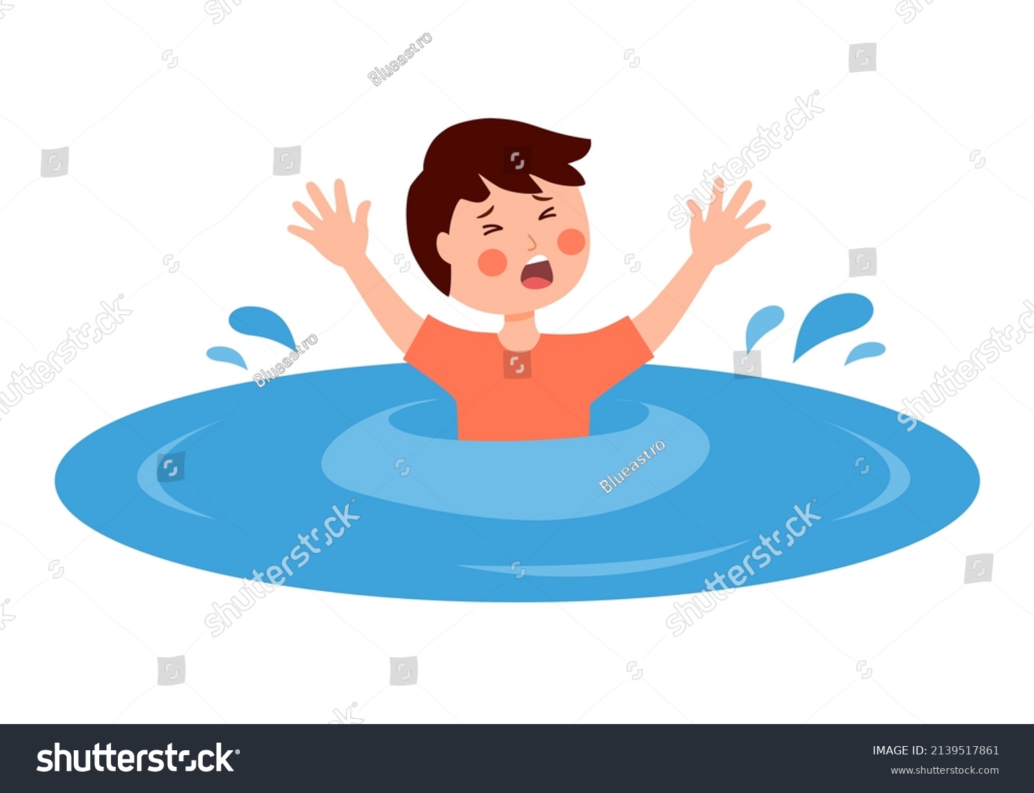 Boy Child Sinking Water Flat Design Stock Vector (Royalty Free) 2139517861