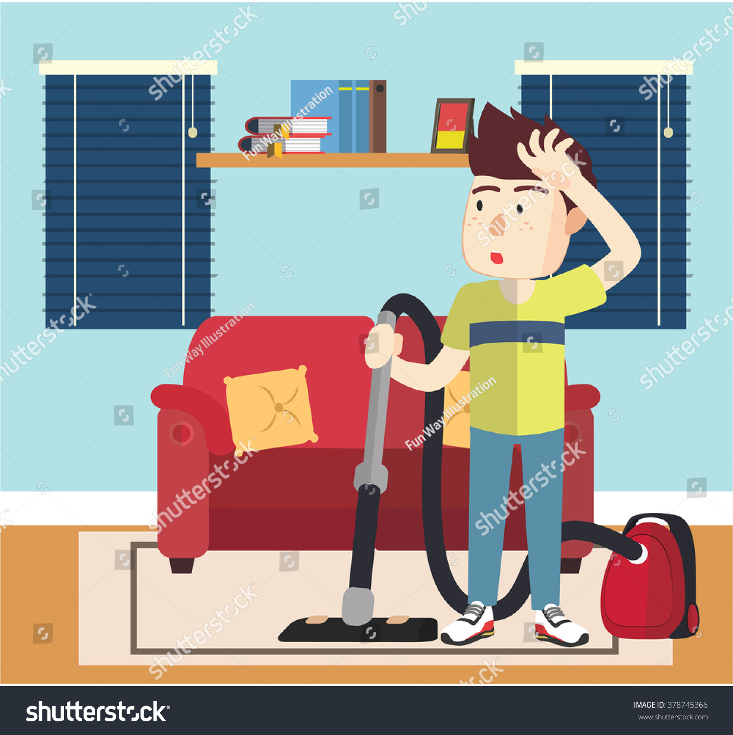 Boy Cleaning Home Stock Vector (Royalty Free) 378745366