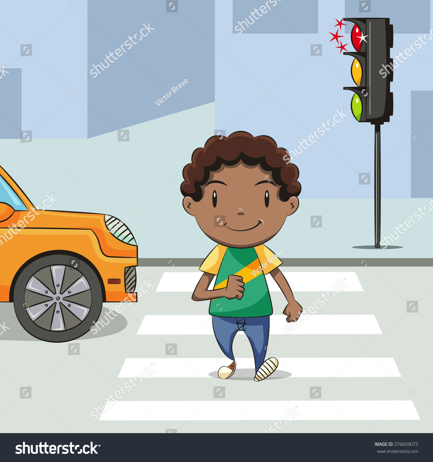 Boy Crossing Street Vector Illustration Stock Vector 376659073 ...