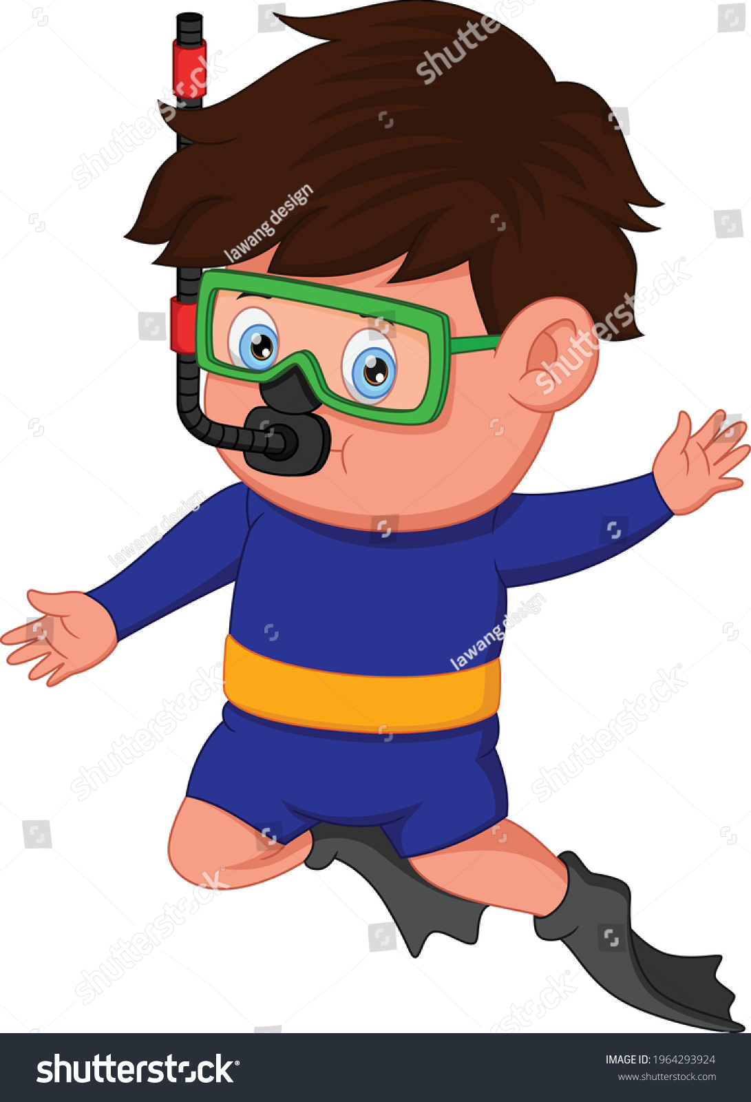 Boy Diver Cartoon Posing Waving Stock Vector (Royalty Free) 1964293924 ...