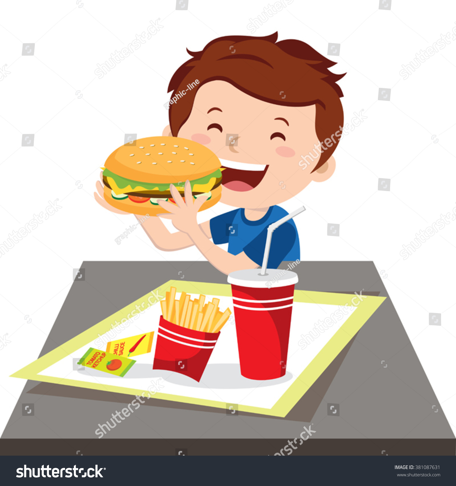 Boy Eating Fast Food Vector Illustration Stock Vector 381087631 ...