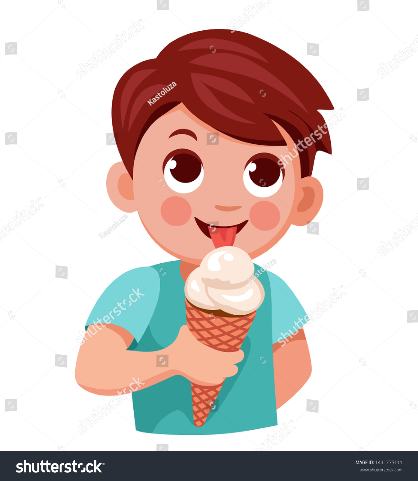 Boy Eating Ice Cream Waffle Cone Stock Vector (Royalty Free) 1441775111 ...