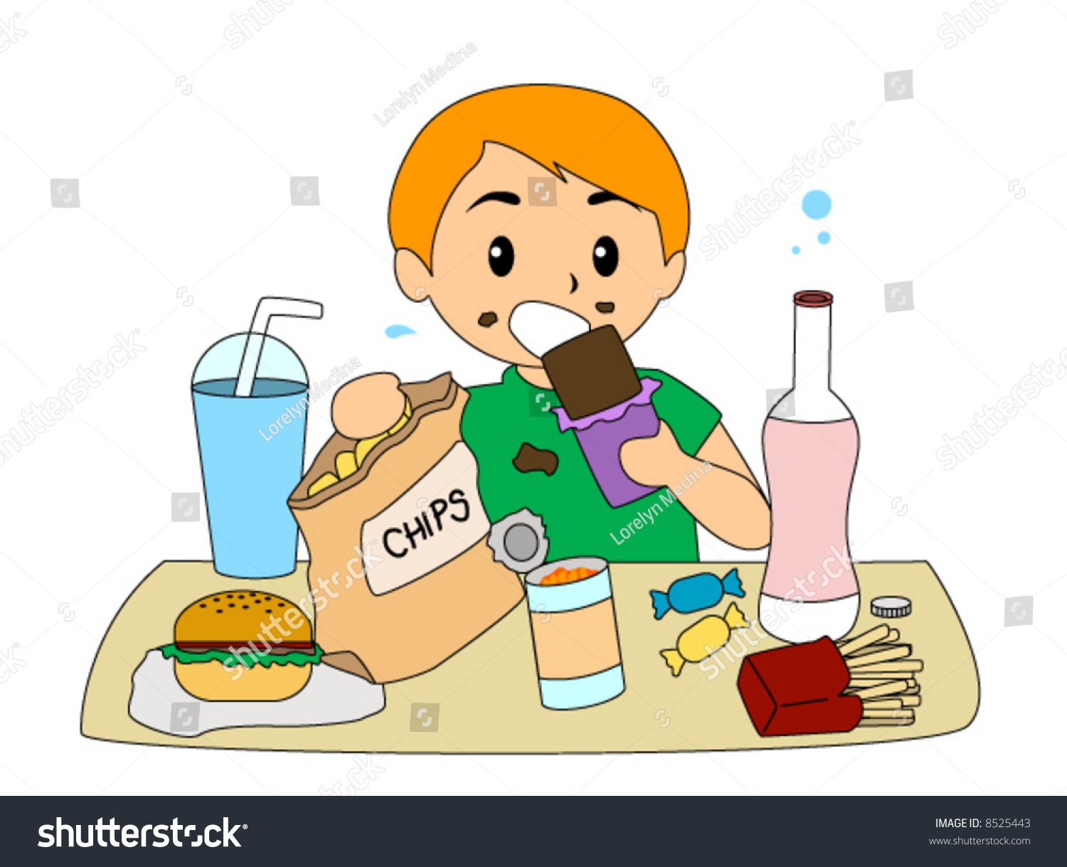 Boy Eating Junk Food Vector Stock Vector 8525443 - Shutterstock