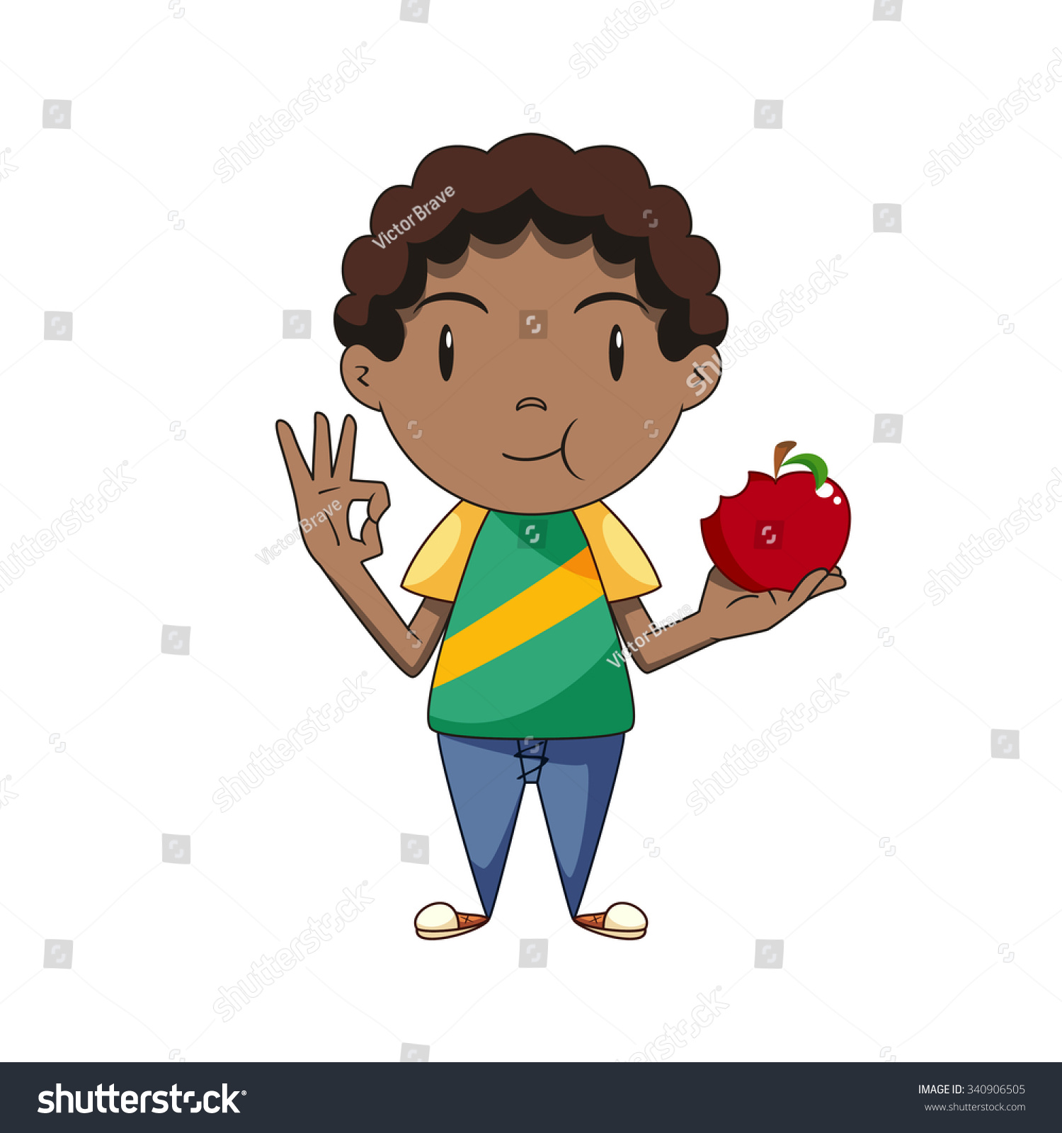 SVG of Boy eating red apple, vector illustration svg