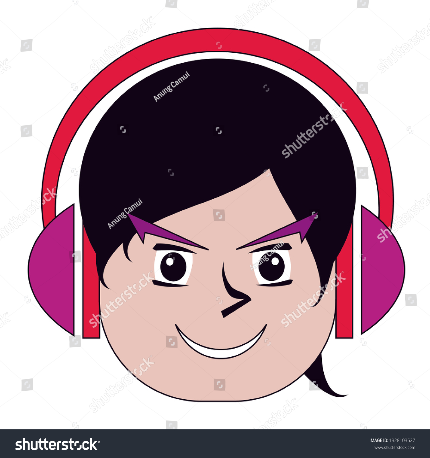 Boy Face Using Headphone Cartoon Vector (Lizenzfrei